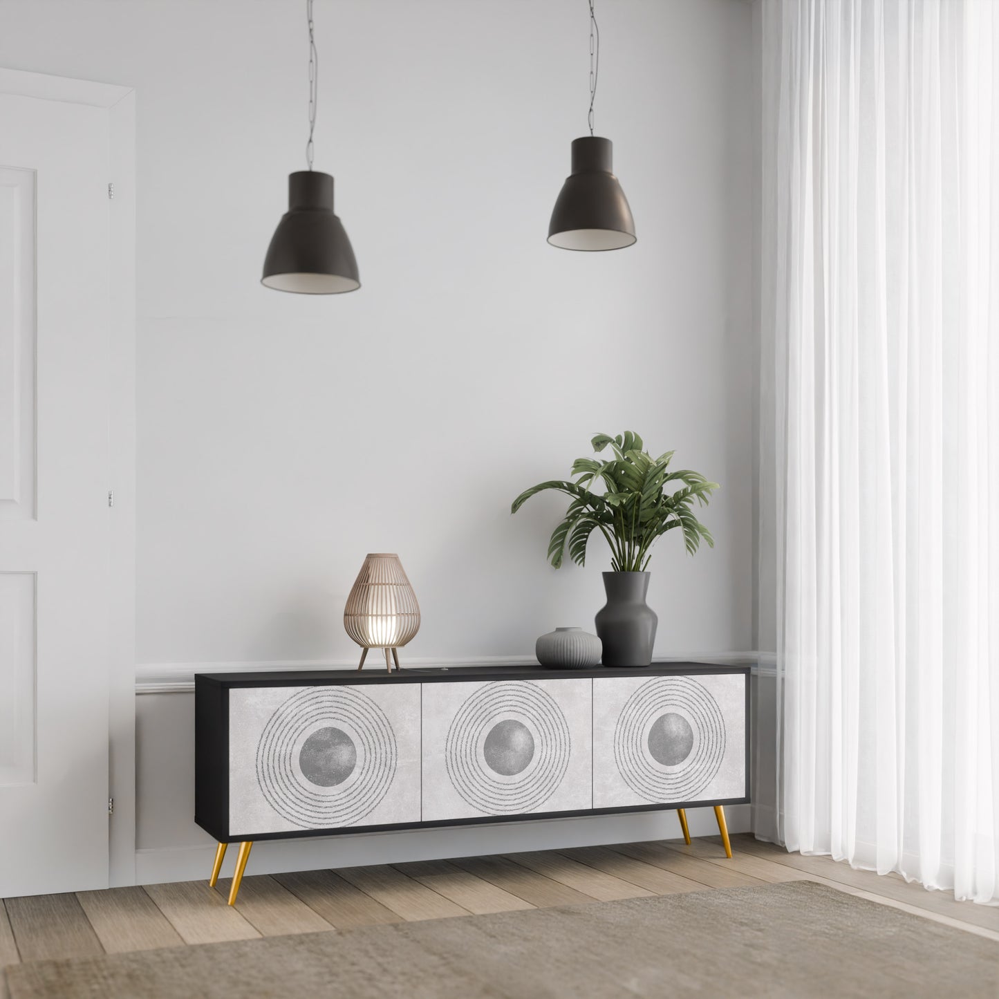SOLID CIRCLES 3-dörrars TV-bänk i svart finish