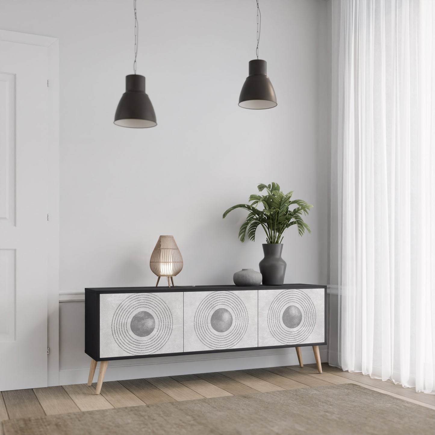 SOLID CIRCLES 3-dörrars TV-bänk i svart finish