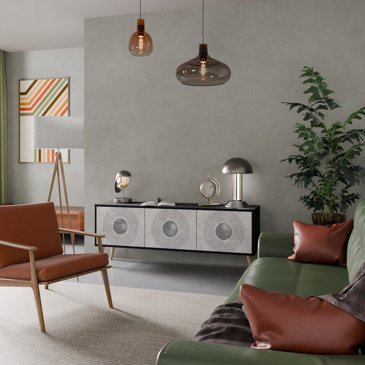 SOLID CIRCLES 3-dörrars TV-bänk i svart finish