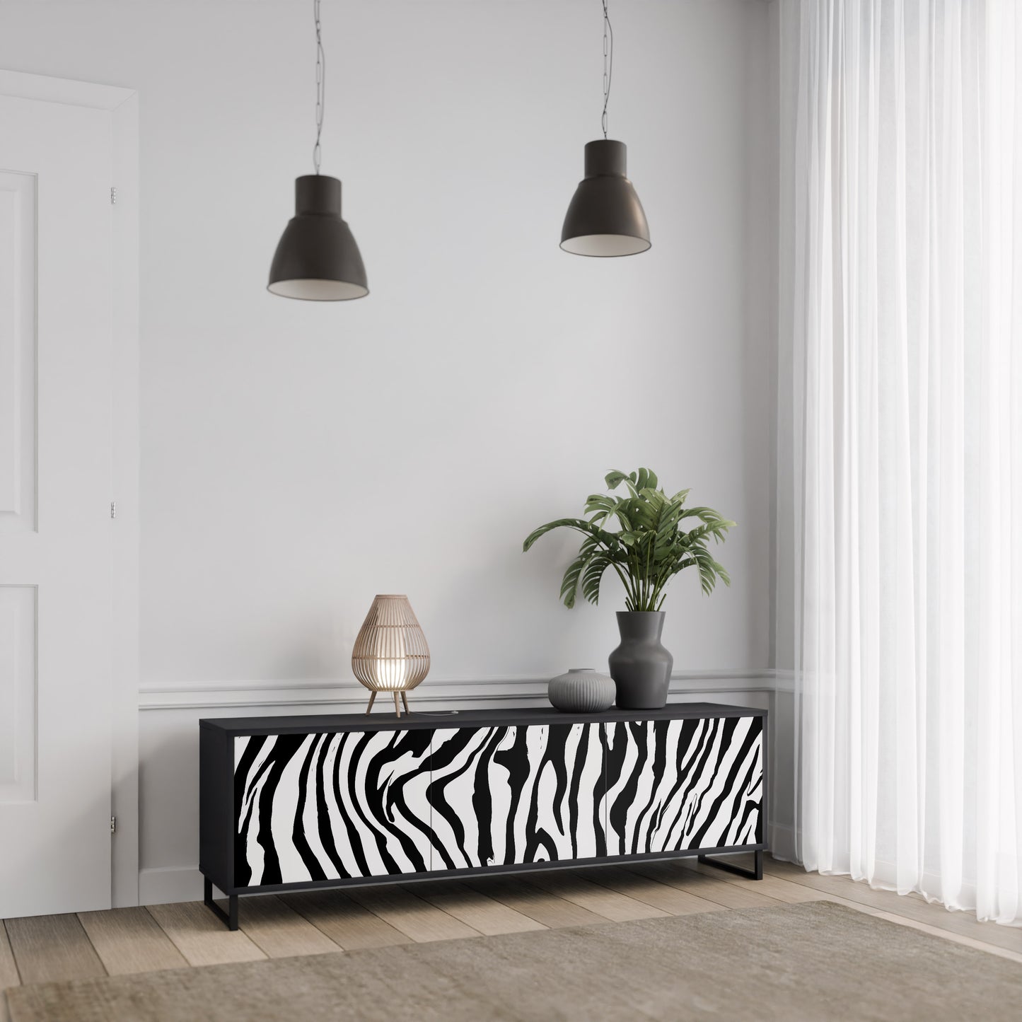 SPLENDID ZEBRA 3-dörrars TV-bänk i svart finish