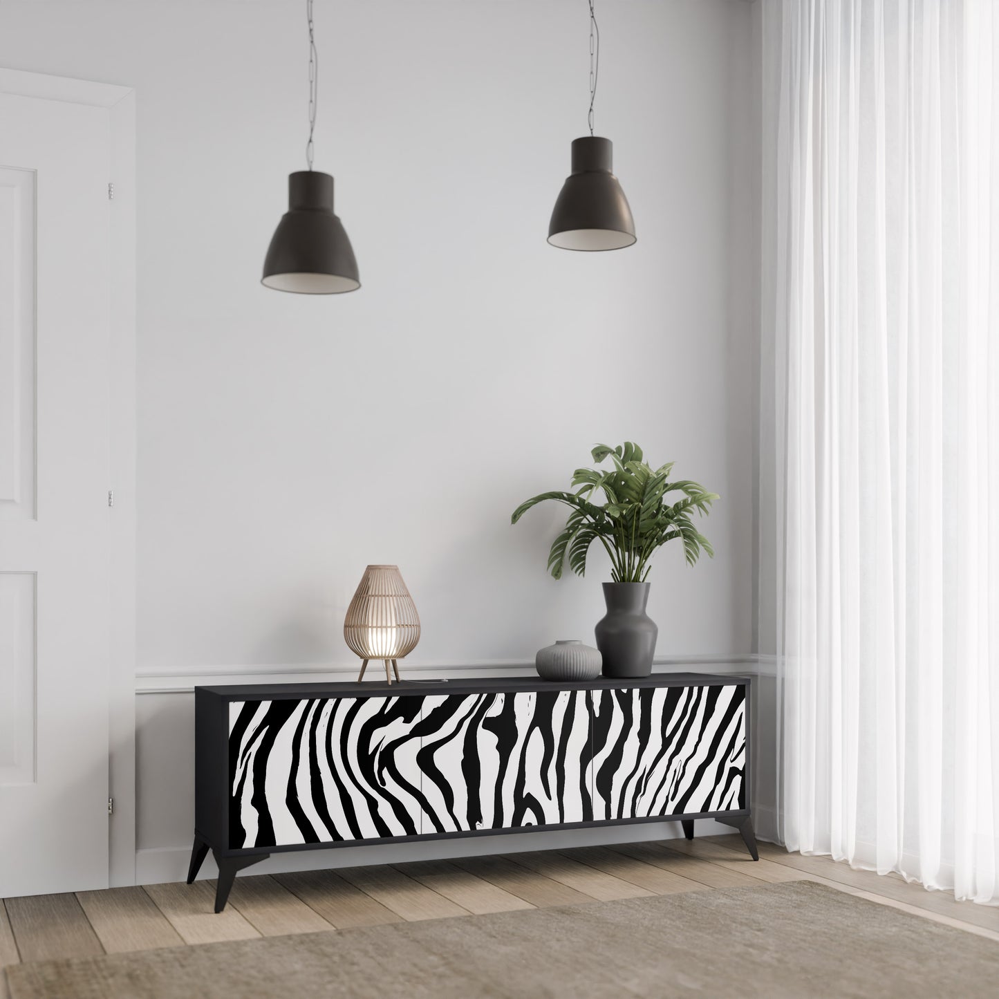 SPLENDID ZEBRA 3-dörrars TV-bänk i svart finish