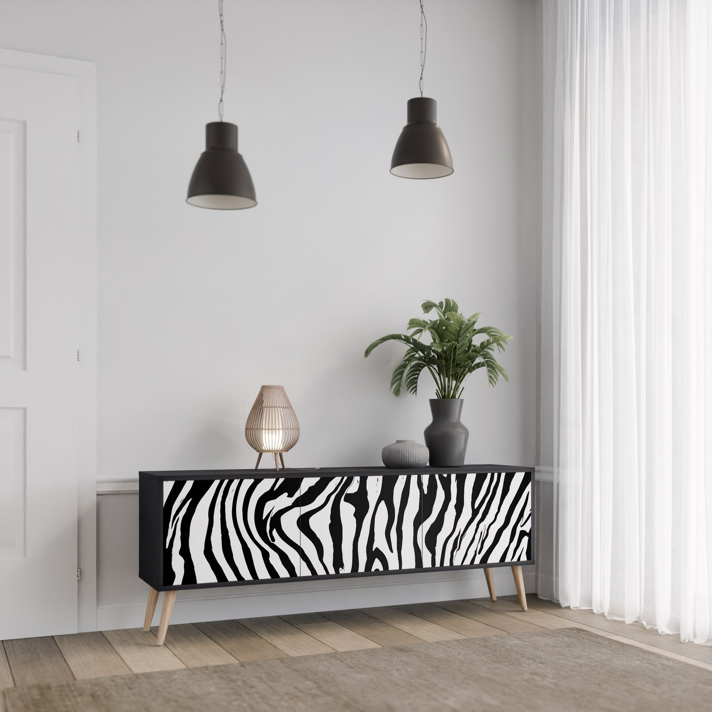 SPLENDID ZEBRA 3-dörrars TV-bänk i svart finish