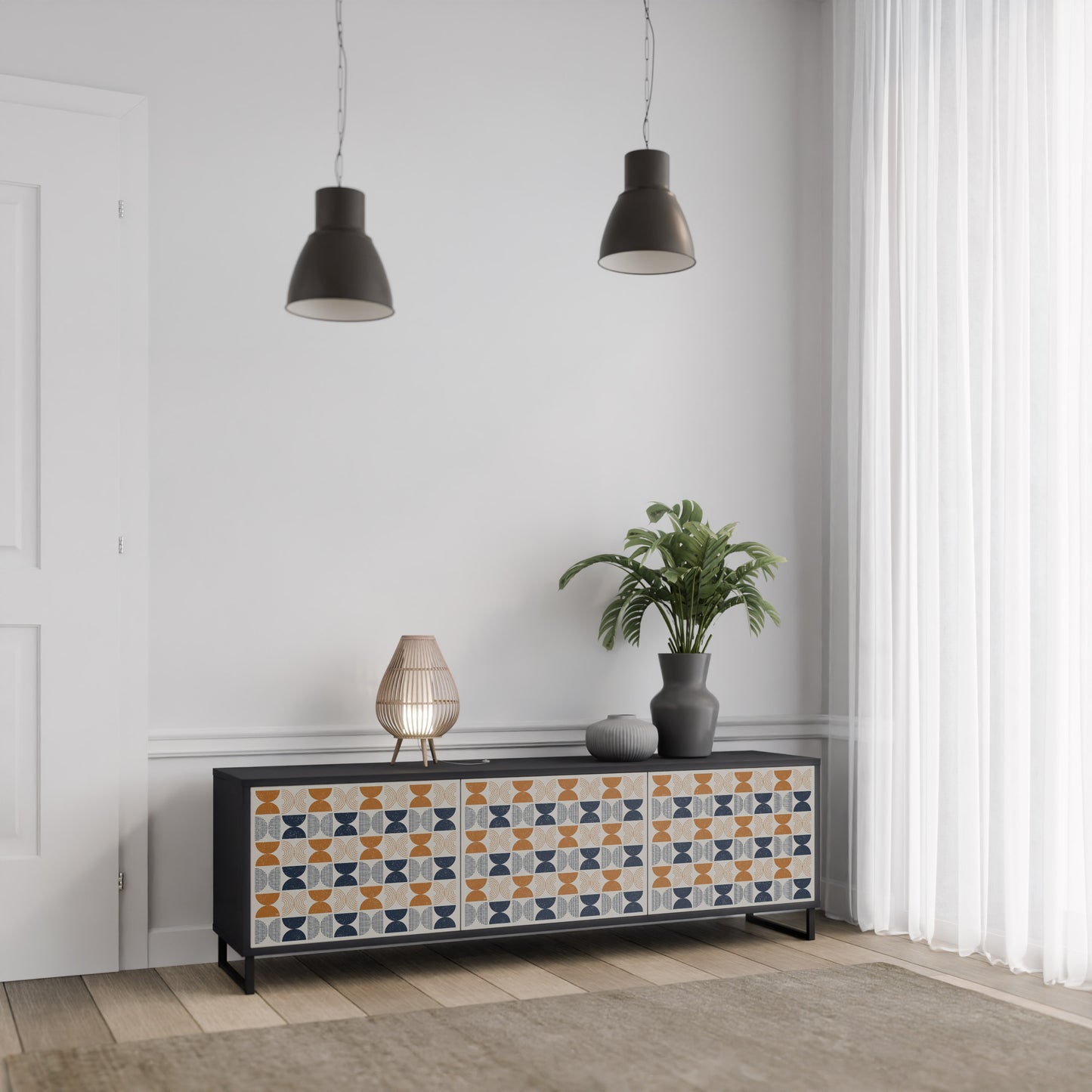 REFLECTION RANGE 3-Door TV Stand in Black Finish