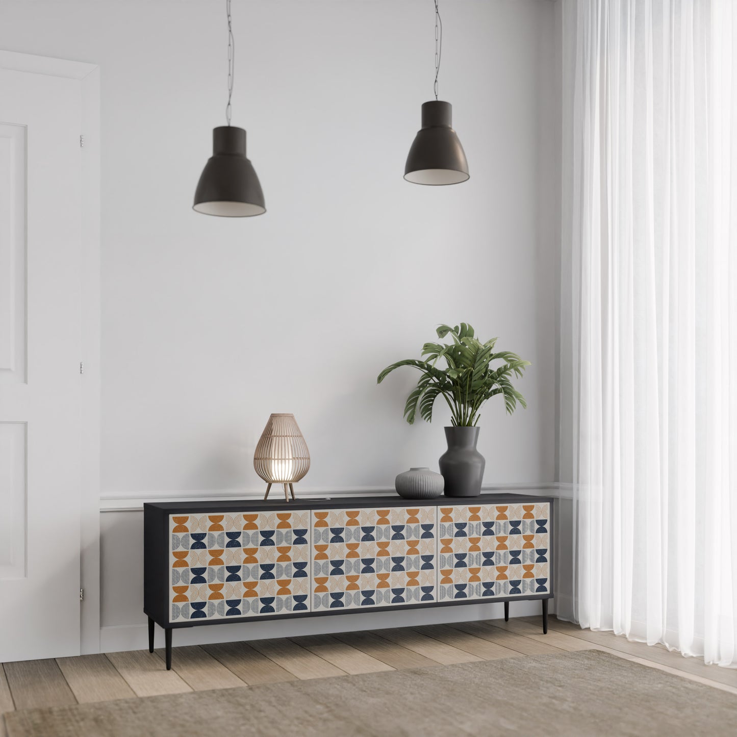 REFLECTION RANGE 3-Door TV Stand in Black Finish