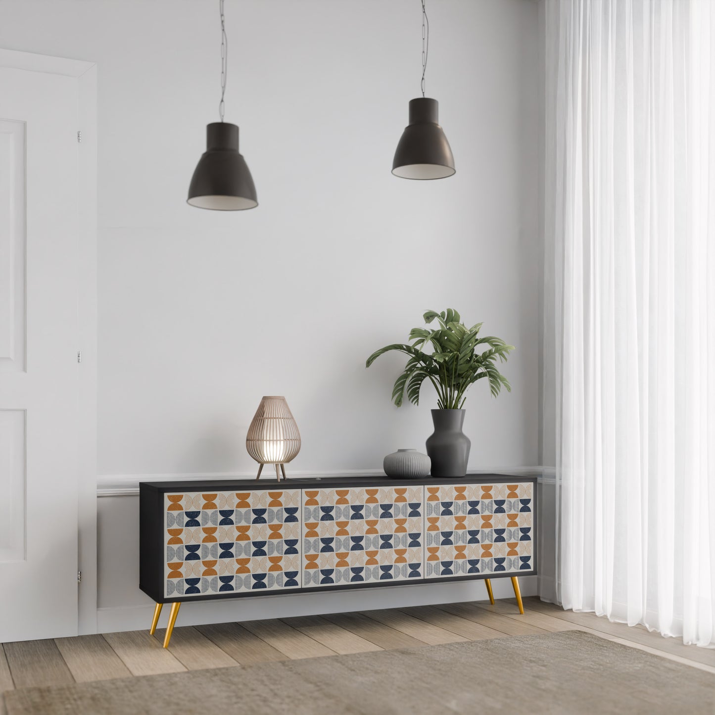 REFLECTION RANGE 3-Door TV Stand in Black Finish