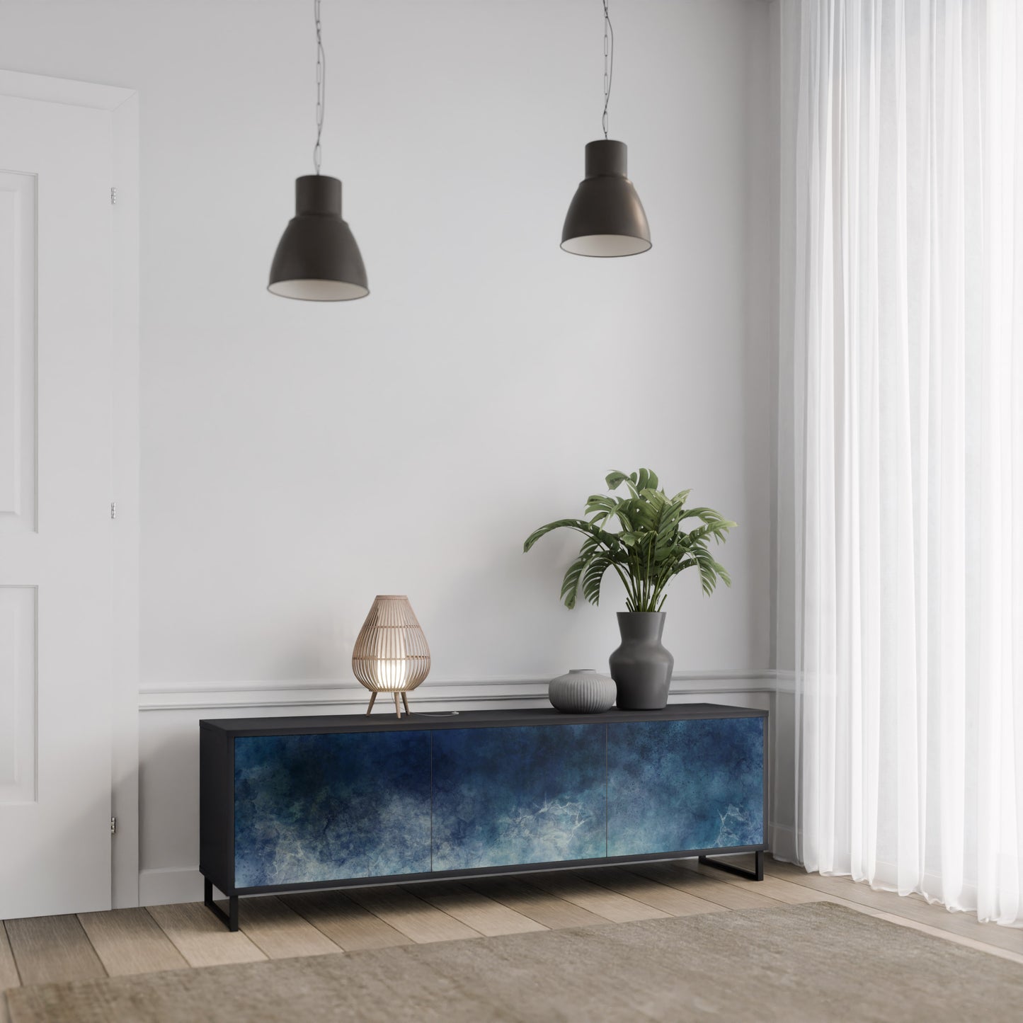 CELESTIAL FALL 3-dörrars TV-bänk i svart finish