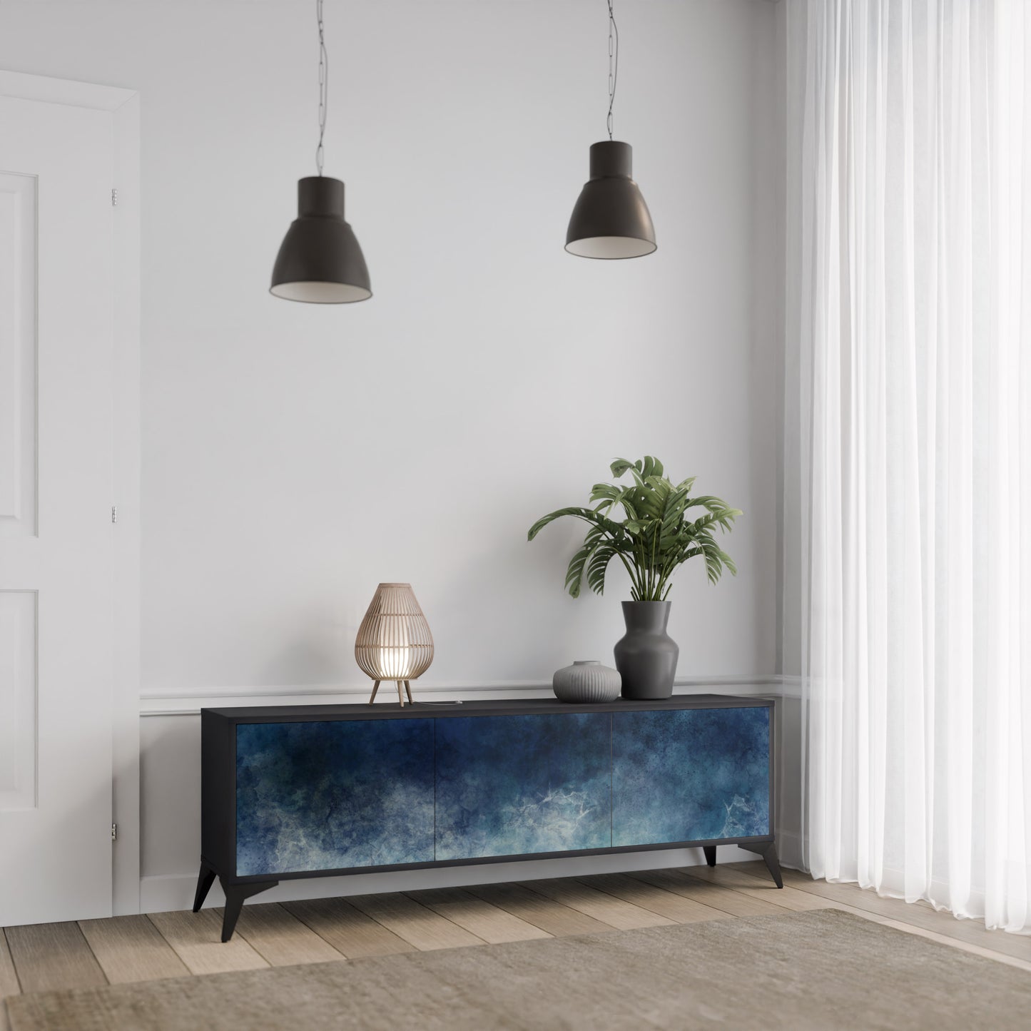 CELESTIAL FALL 3-dörrars TV-bänk i svart finish