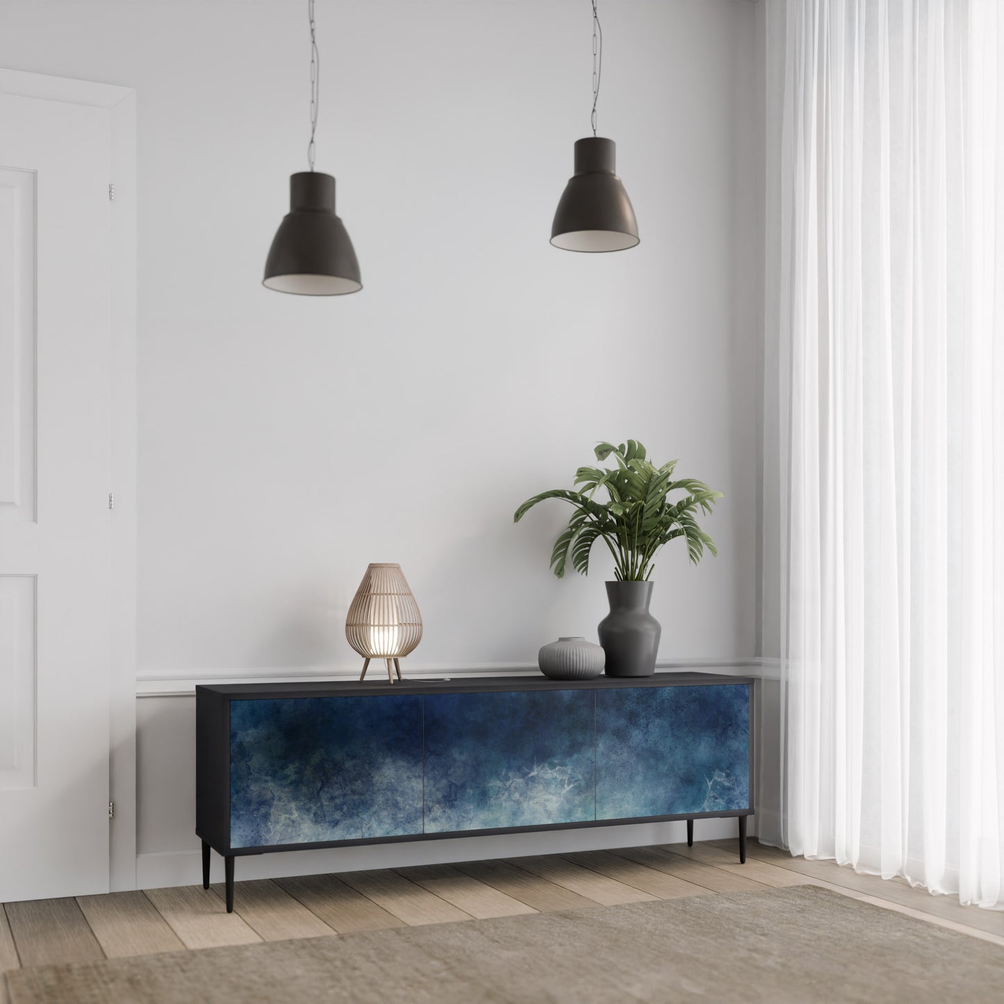 CELESTIAL FALL 3-dörrars TV-bänk i svart finish