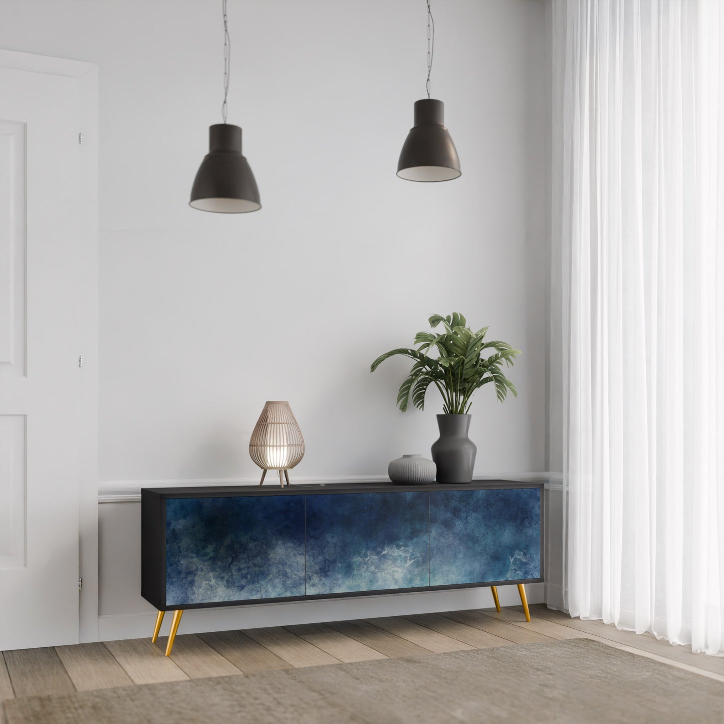 CELESTIAL FALL 3-dörrars TV-bänk i svart finish