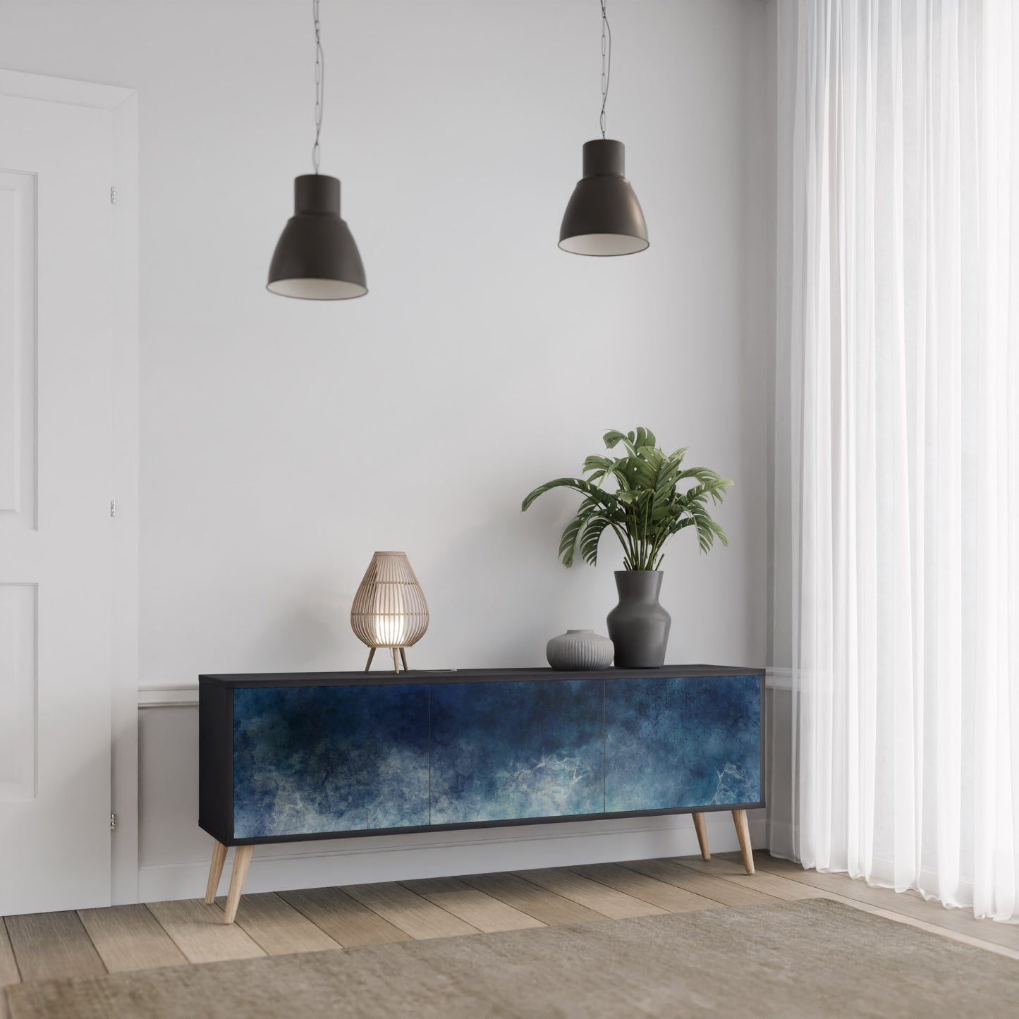 CELESTIAL FALL 3-dörrars TV-bänk i svart finish