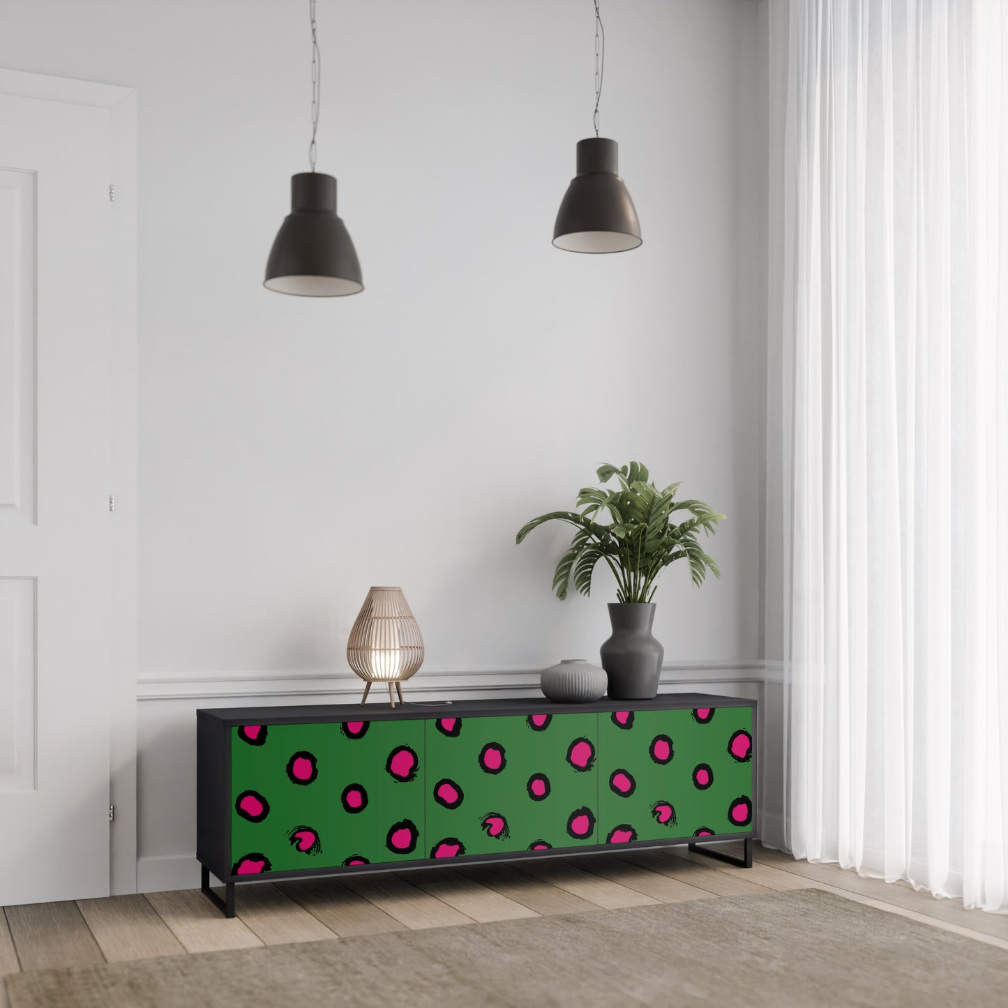 FUNKY SPOTS 3-dörrars TV-bänk i svart finish