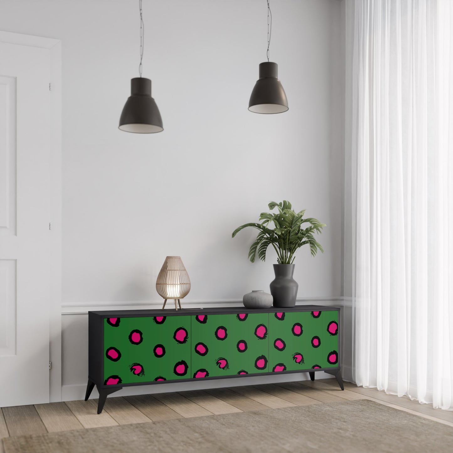 FUNKY SPOTS 3-dörrars TV-bänk i svart finish