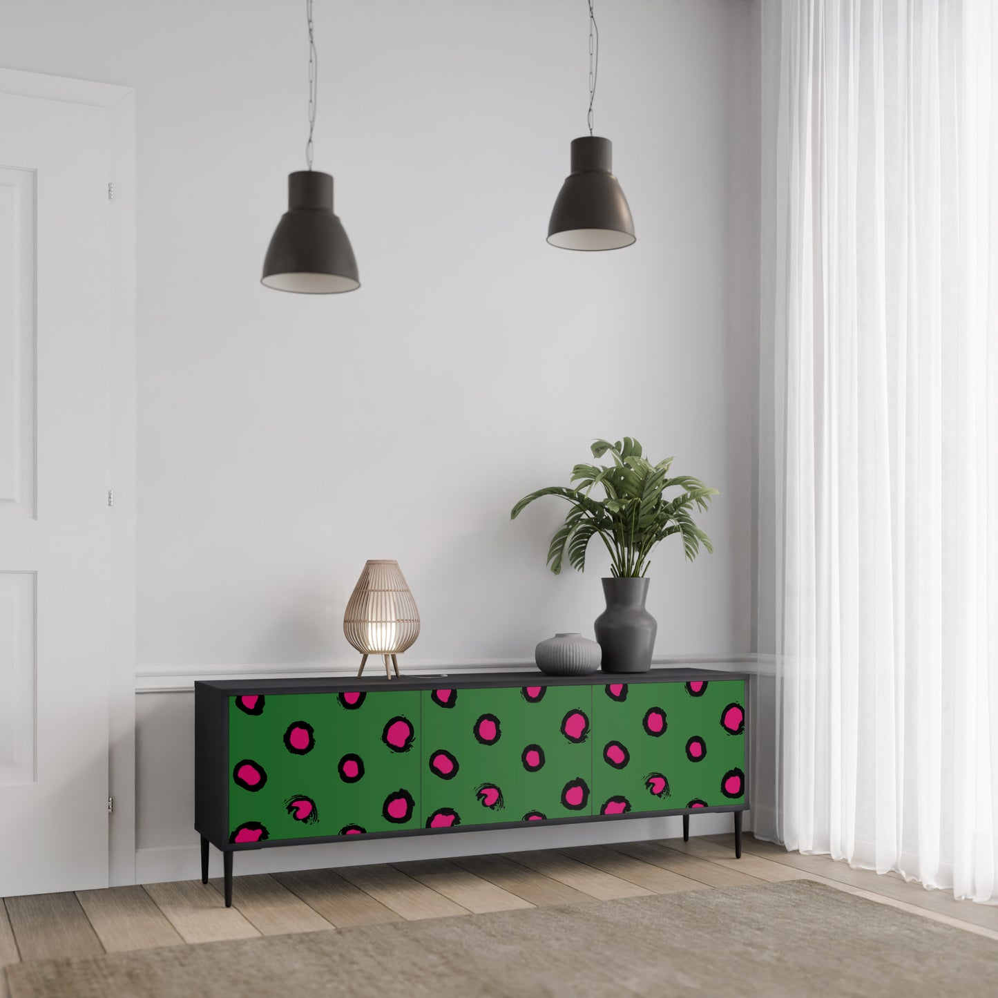 FUNKY SPOTS 3-dörrars TV-bänk i svart finish