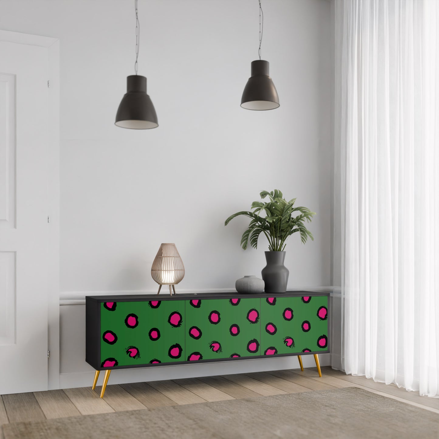 FUNKY SPOTS 3-dörrars TV-bänk i svart finish