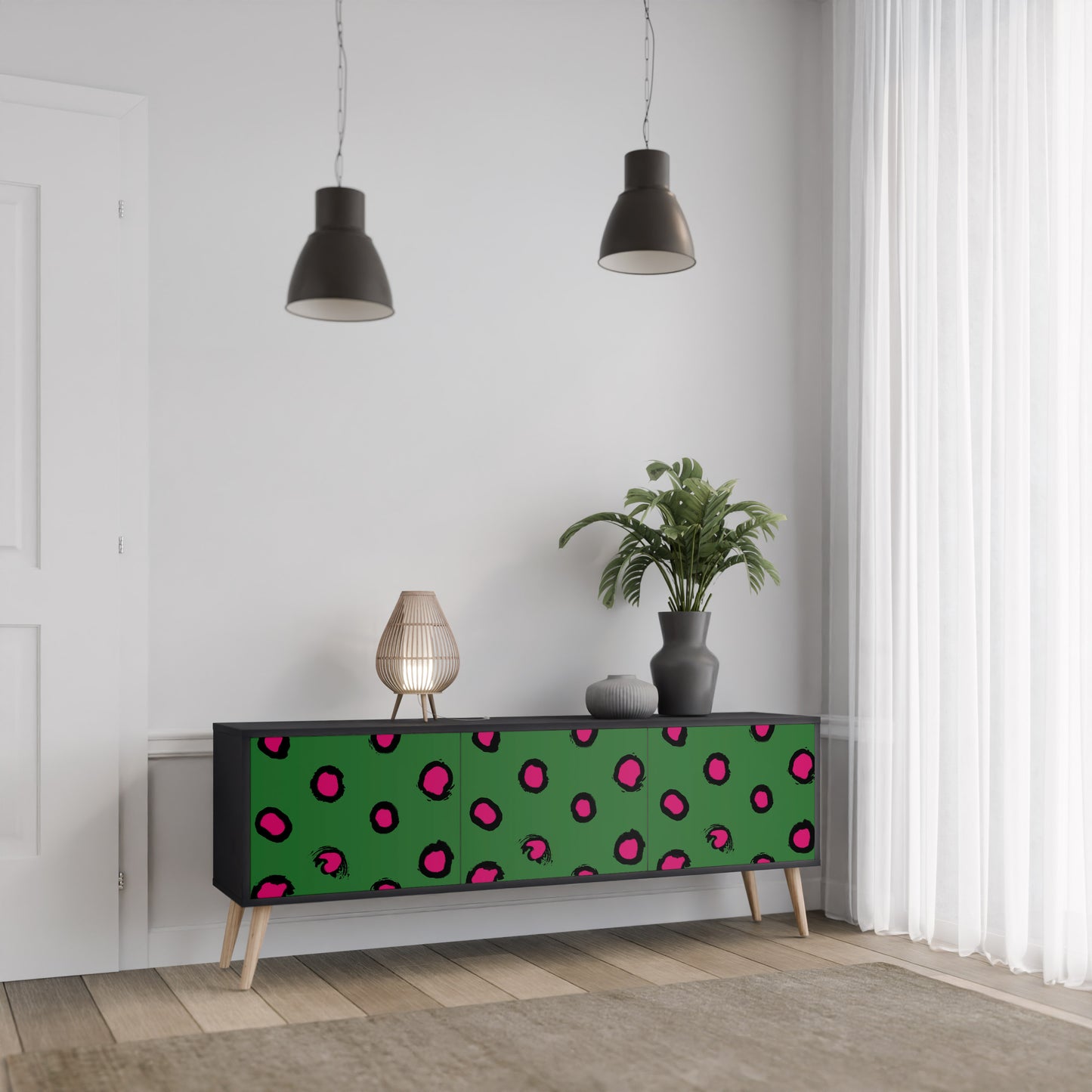 FUNKY SPOTS 3-dörrars TV-bänk i svart finish