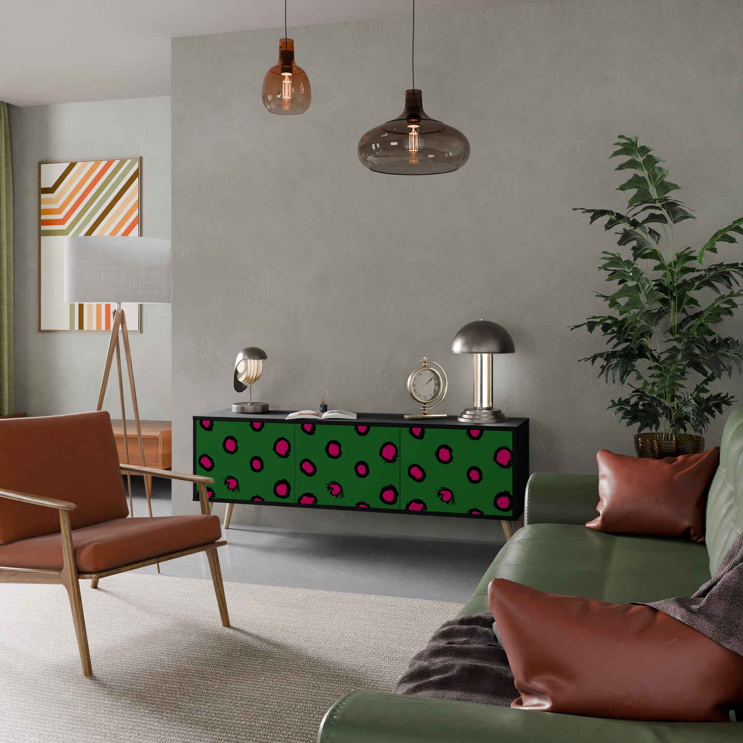 FUNKY SPOTS 3-dörrars TV-bänk i svart finish