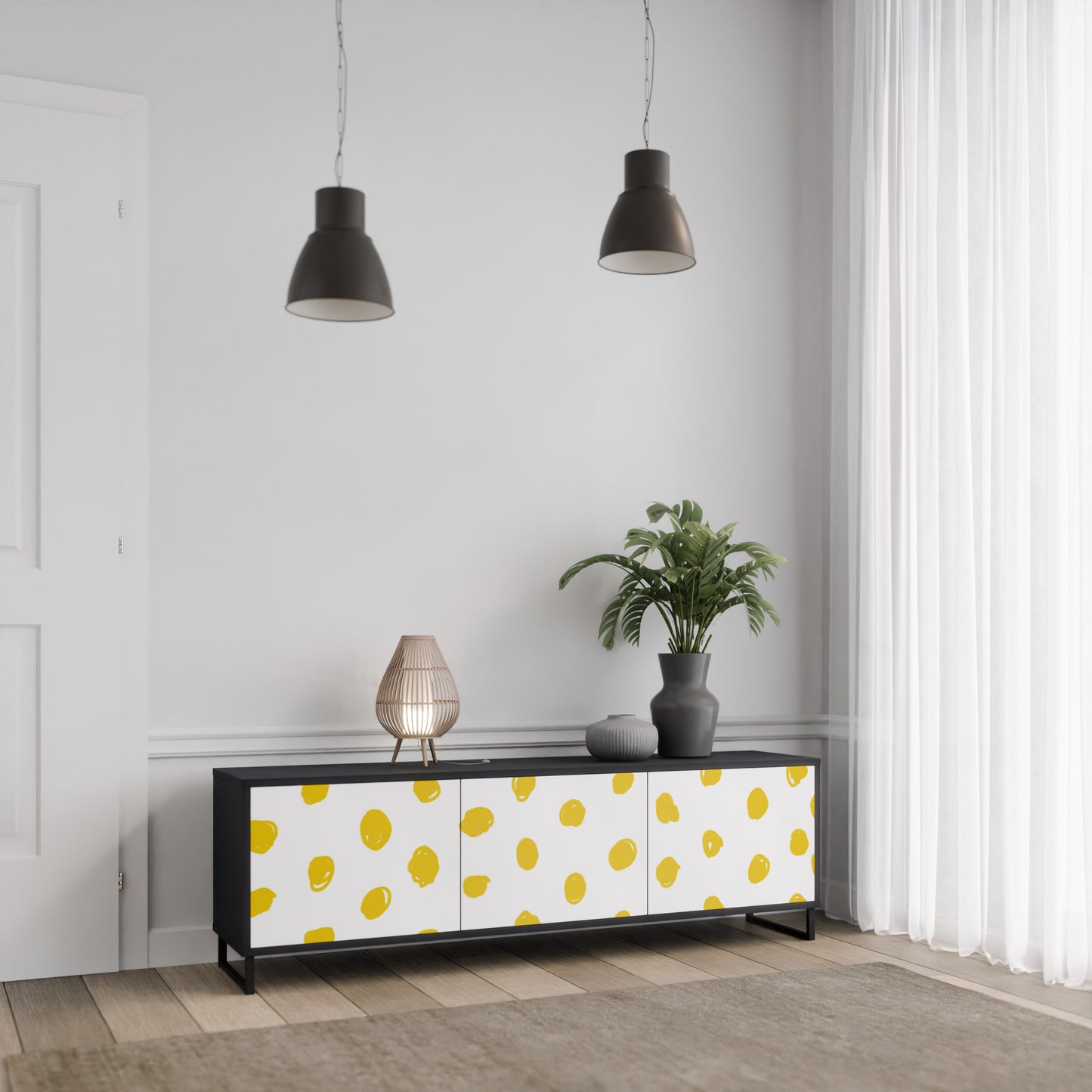 RADIANT REVERIE 3-dörrars TV-bänk i svart finish