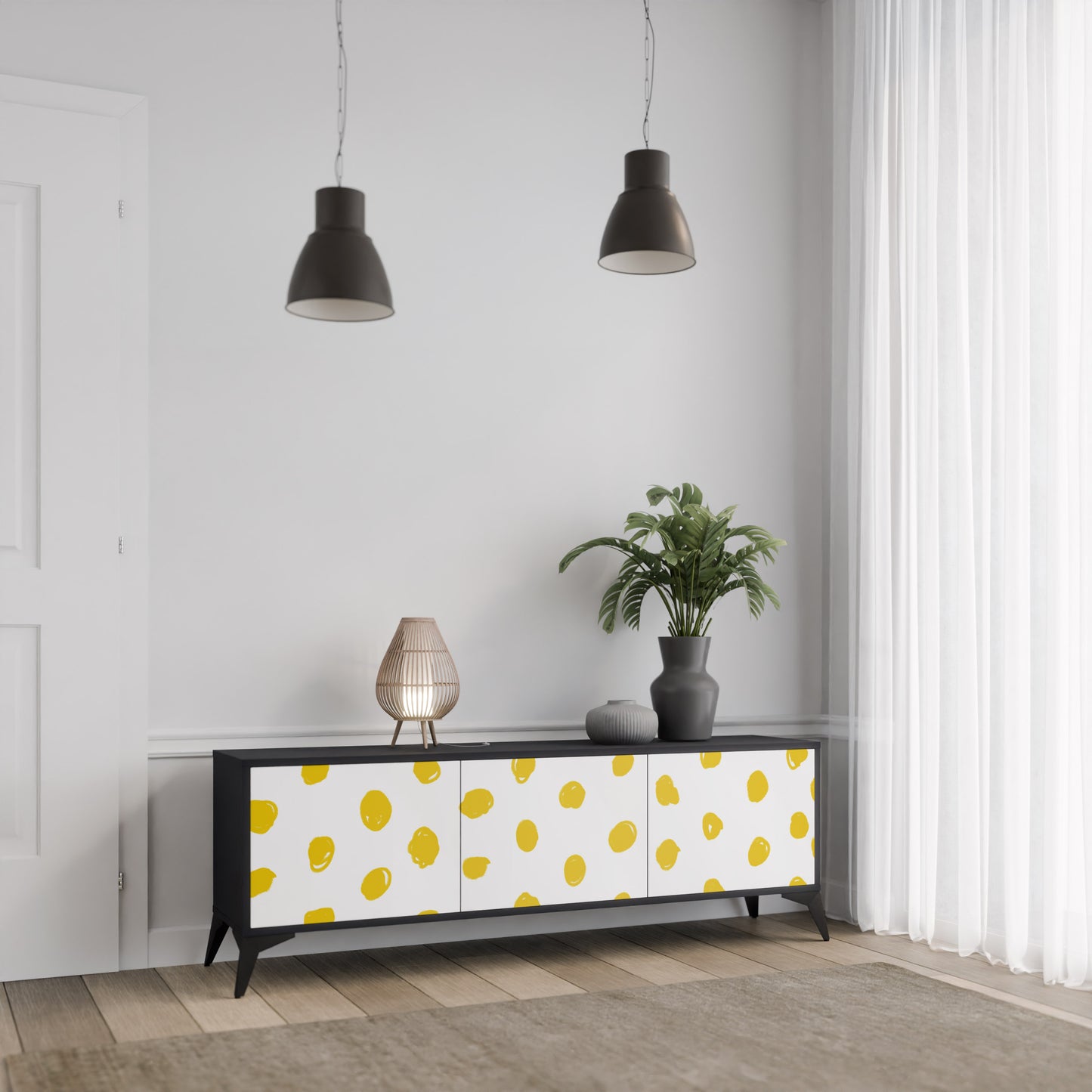 RADIANT REVERIE 3-dörrars TV-bänk i svart finish