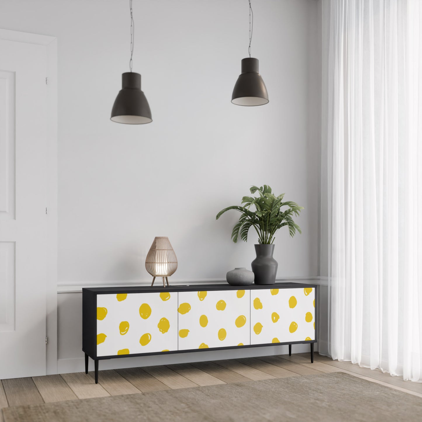 RADIANT REVERIE 3-dörrars TV-bänk i svart finish