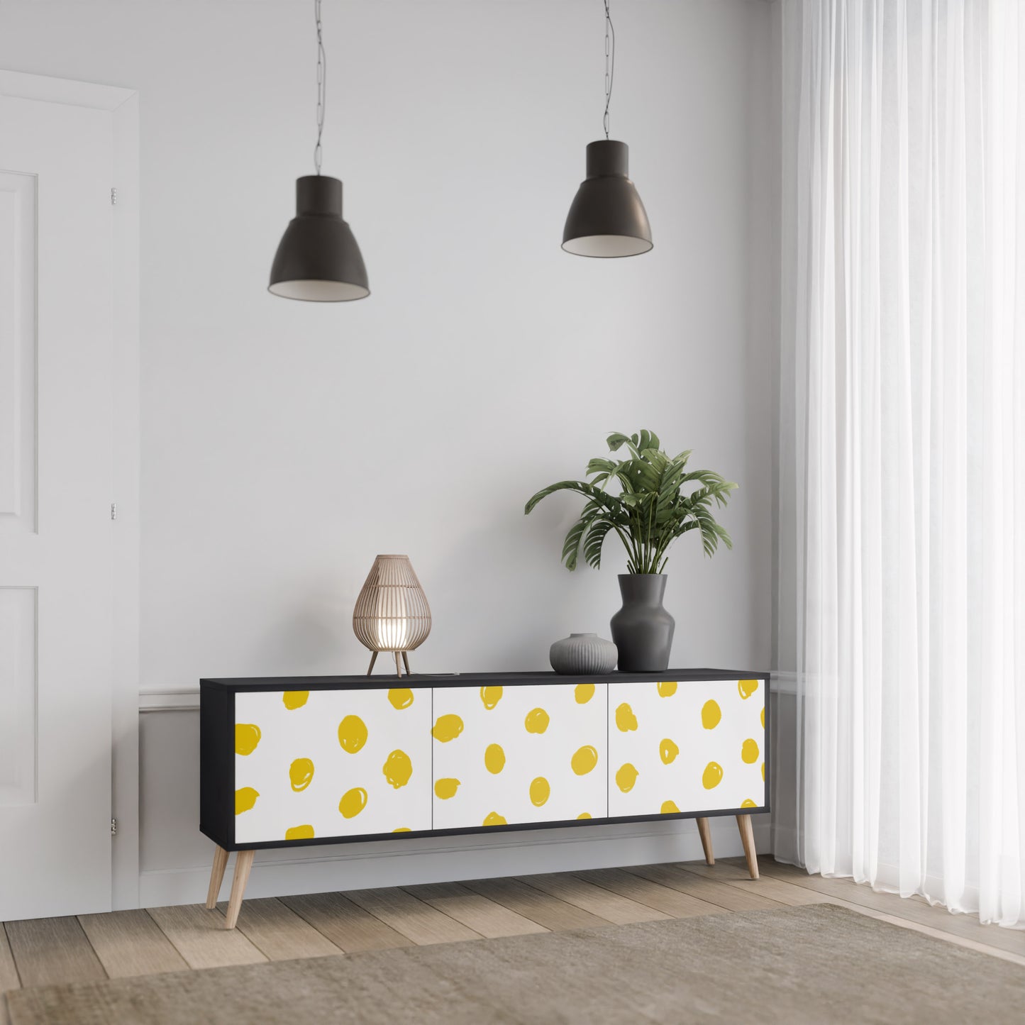 RADIANT REVERIE 3-dörrars TV-bänk i svart finish