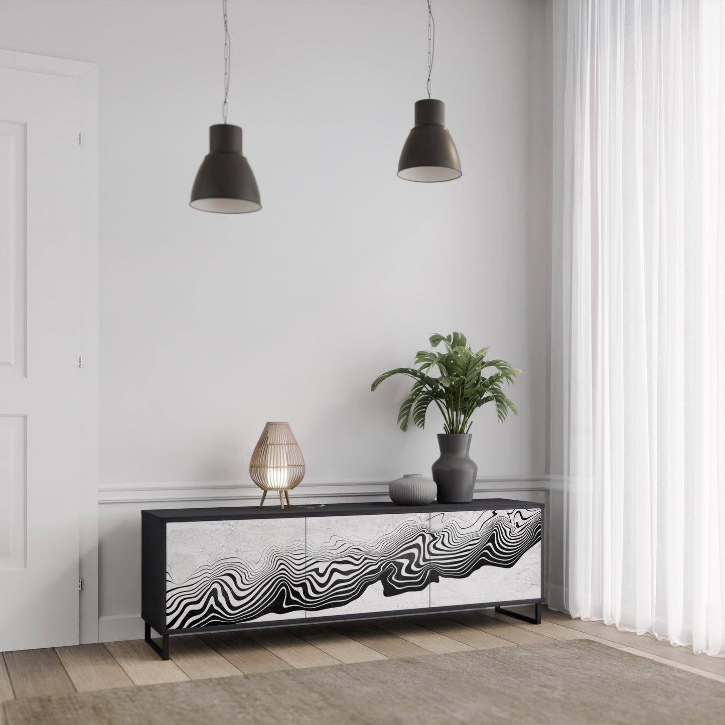 MONOKROM MIRAGE 3-dörrars TV-bänk i svart finish