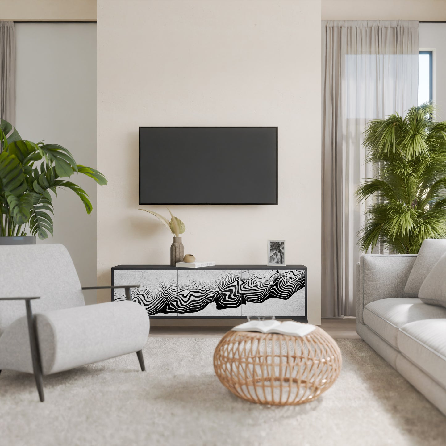 MONOKROM MIRAGE 3-dörrars TV-bänk i svart finish