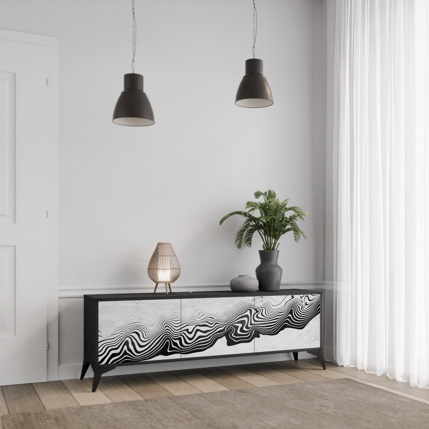 MONOKROM MIRAGE 3-dörrars TV-bänk i svart finish