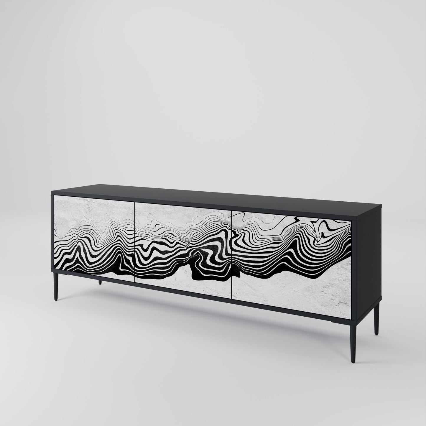 MONOKROM MIRAGE 3-dörrars TV-bänk i svart finish