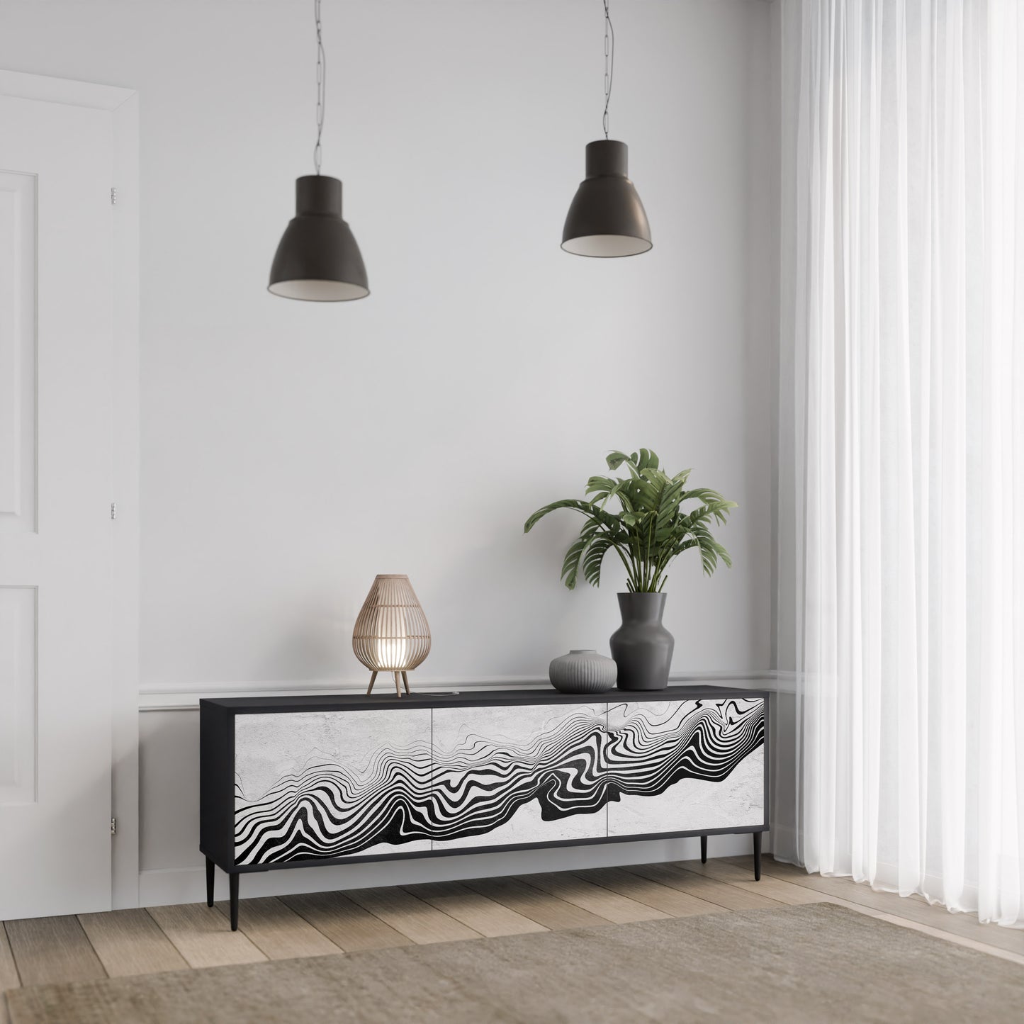 MONOKROM MIRAGE 3-dörrars TV-bänk i svart finish