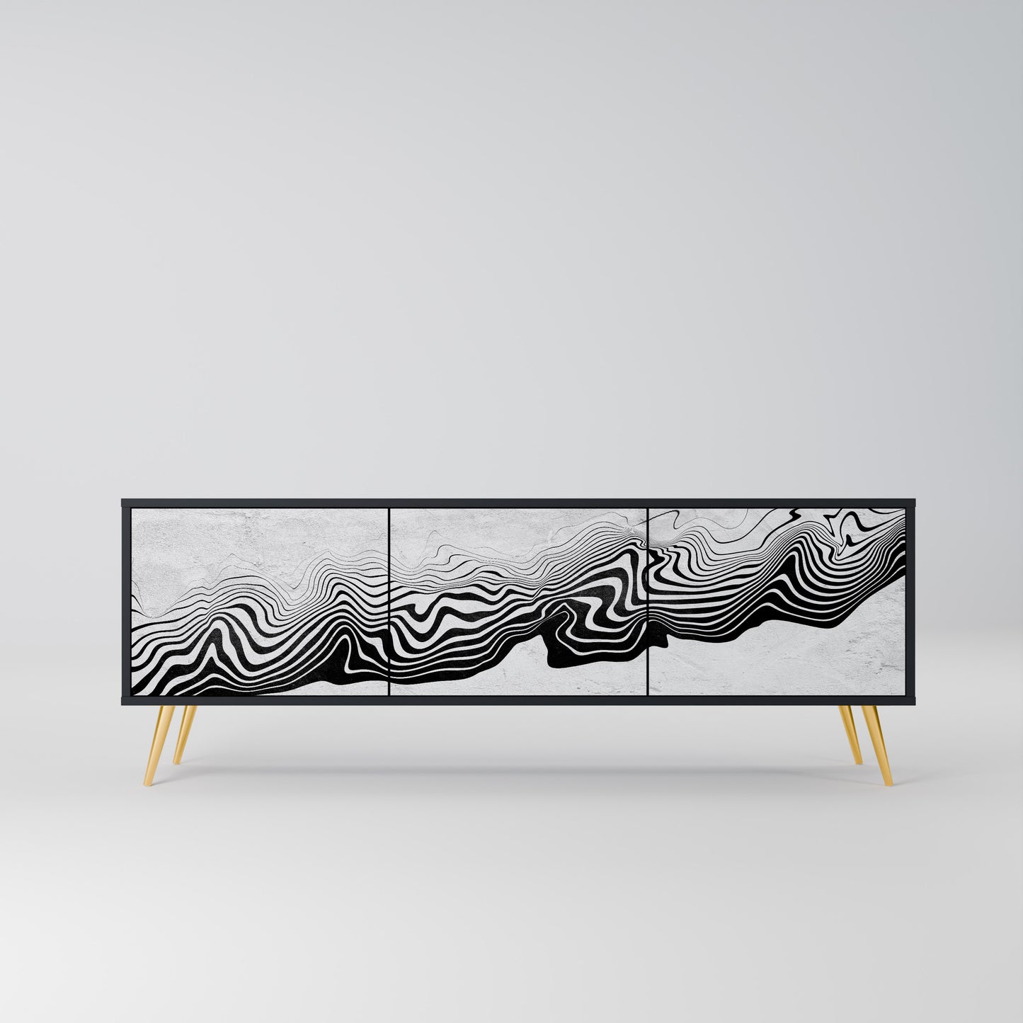 MONOKROM MIRAGE 3-dörrars TV-bänk i svart finish