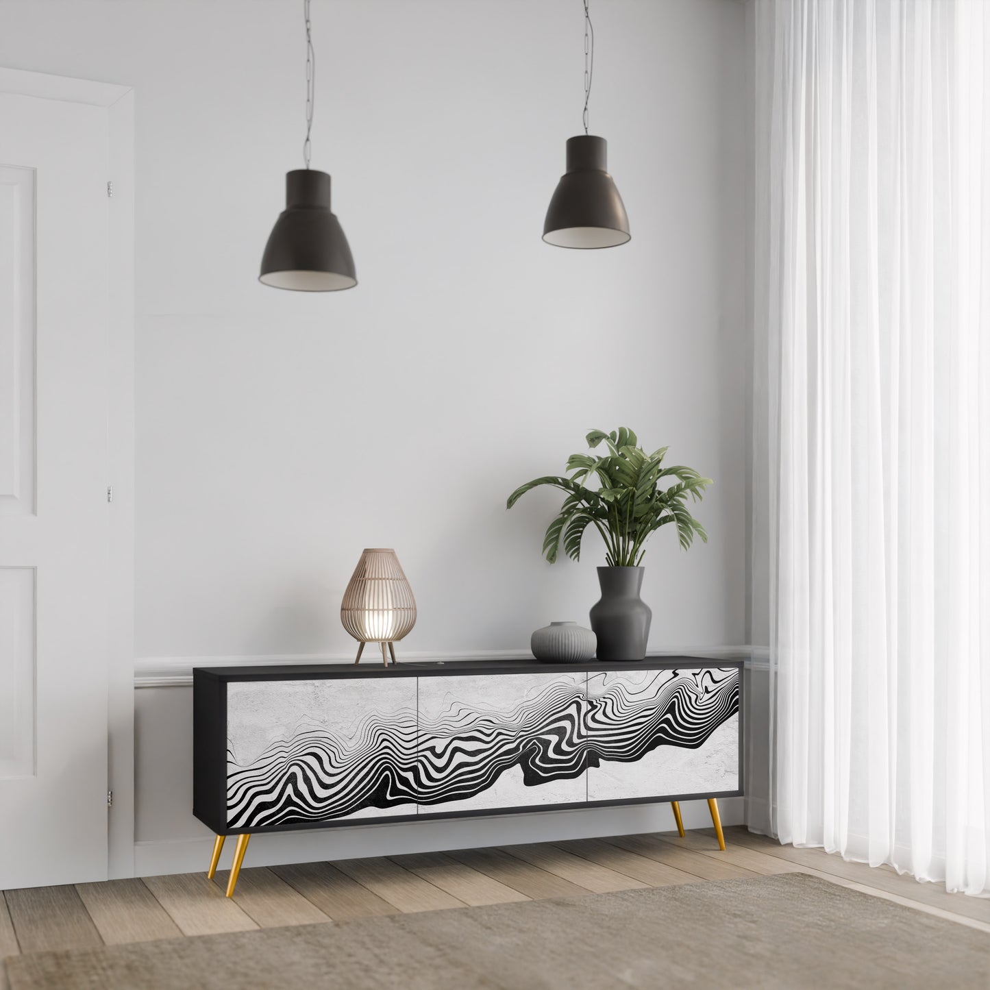 MONOKROM MIRAGE 3-dörrars TV-bänk i svart finish