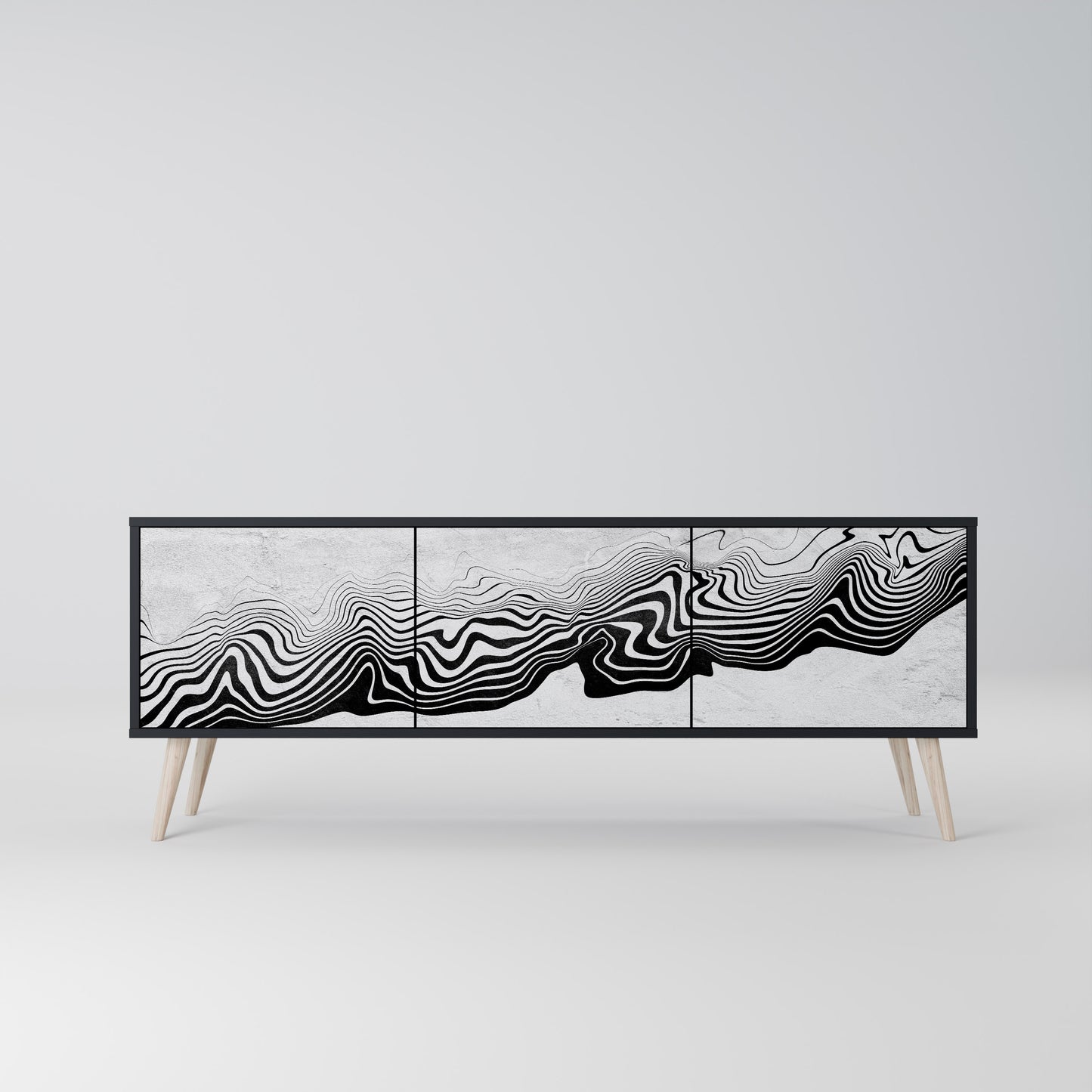 MONOKROM MIRAGE 3-dörrars TV-bänk i svart finish