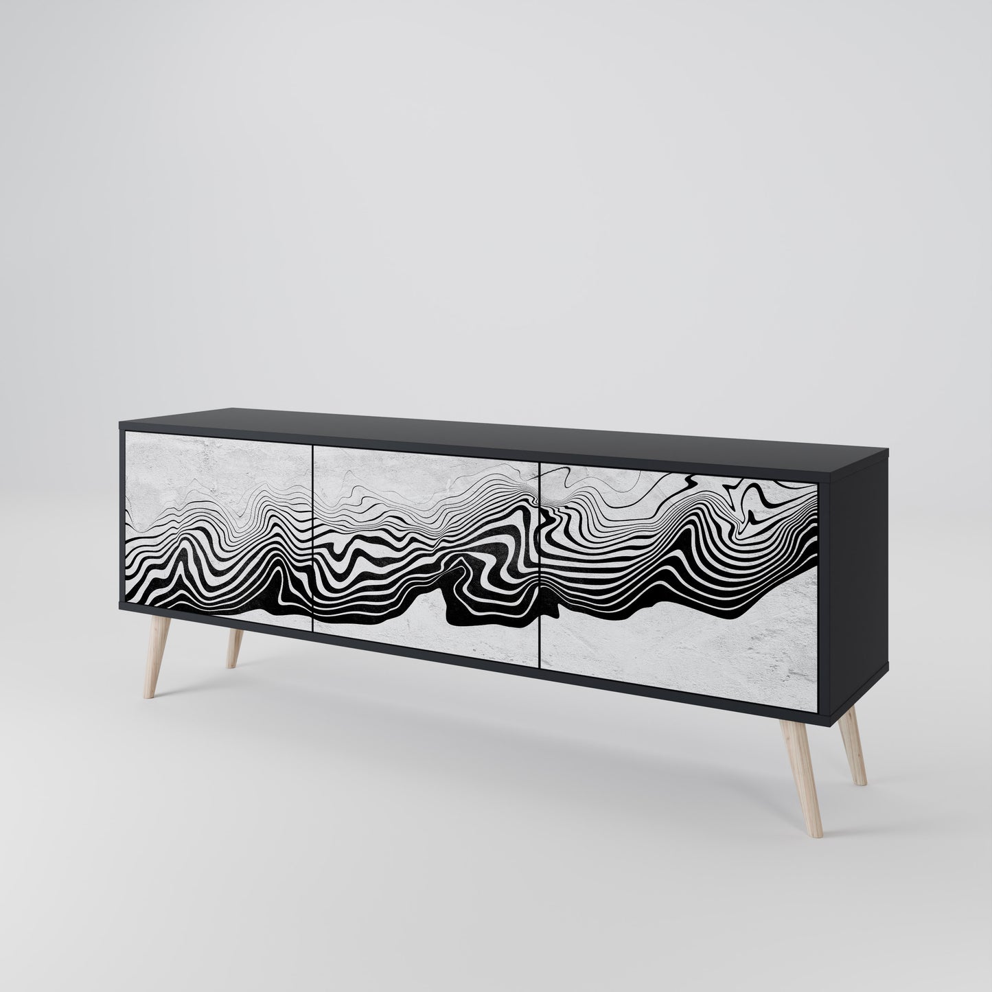 MONOKROM MIRAGE 3-dörrars TV-bänk i svart finish