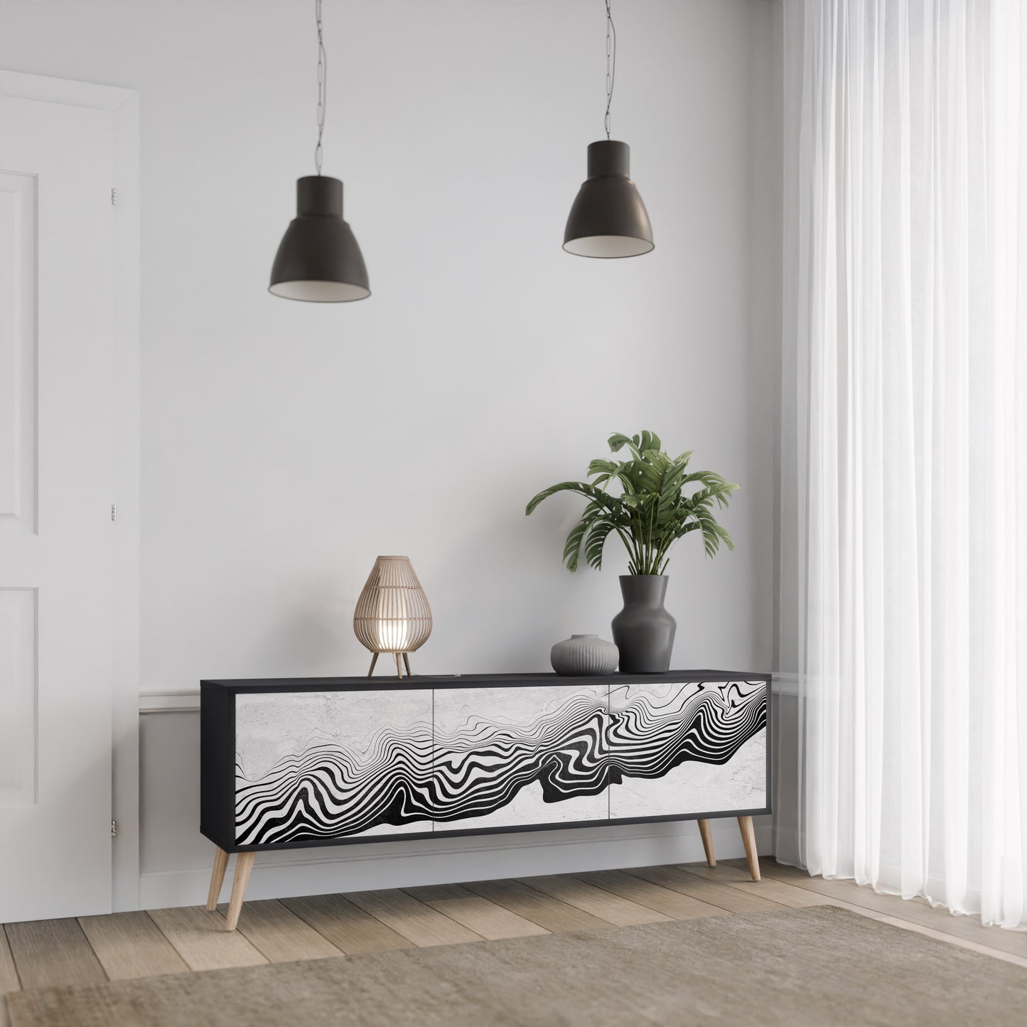 MONOKROM MIRAGE 3-dörrars TV-bänk i svart finish