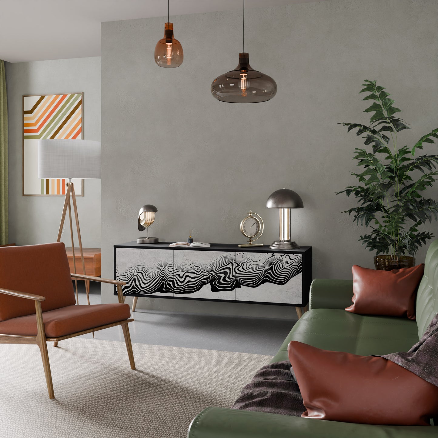 MONOKROM MIRAGE 3-dörrars TV-bänk i svart finish