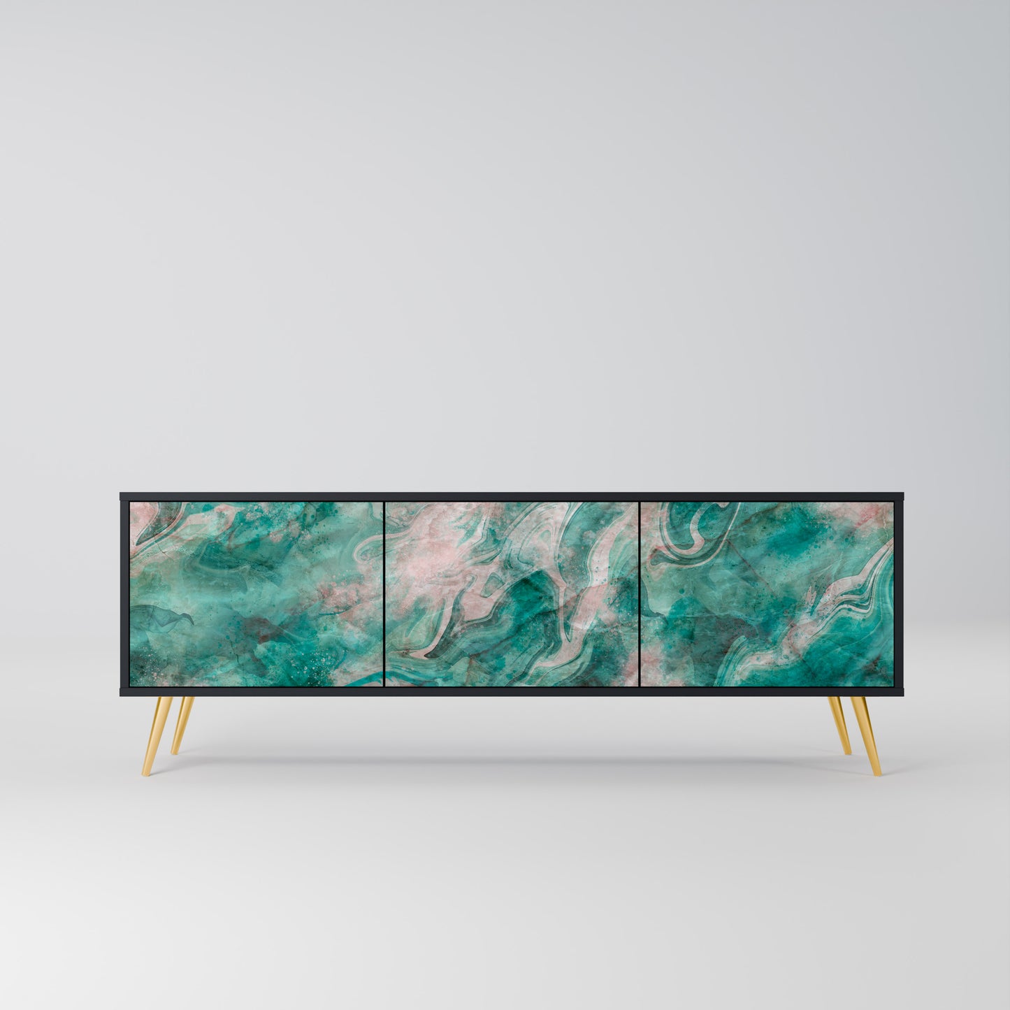 ABSTRACT ALCHEMY 3-Door TV Stand in Black Finish