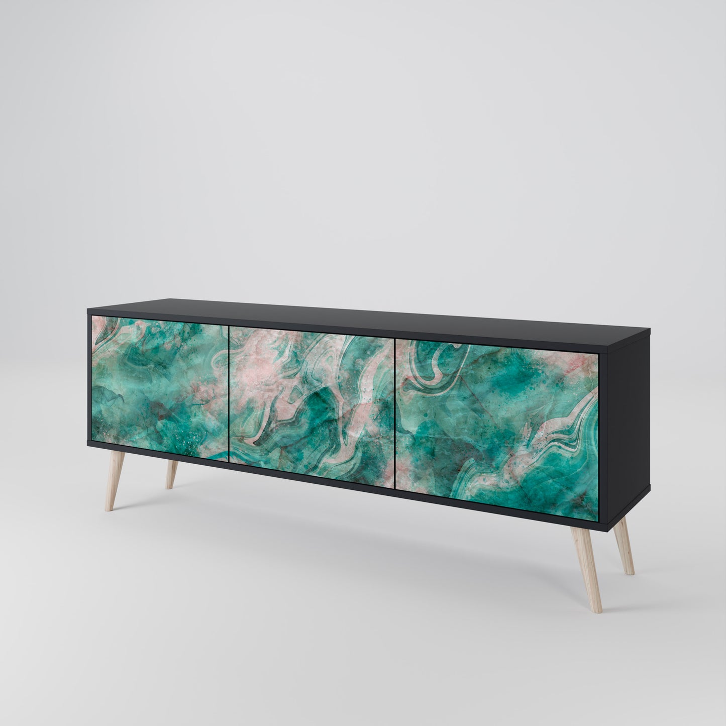 ABSTRACT ALCHEMY 3-Door TV Stand in Black Finish
