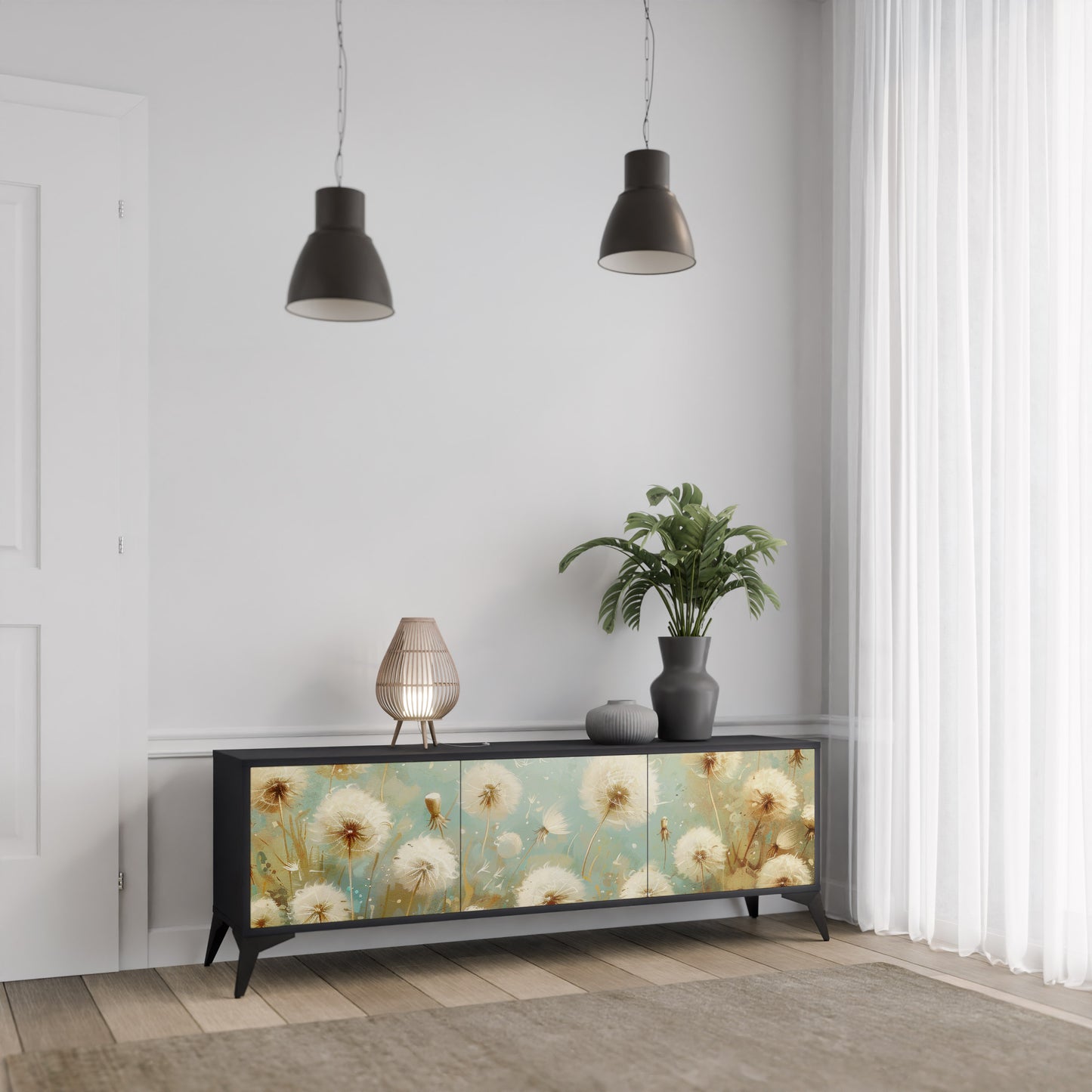 DREAMY MEADOW 3-dörrars TV-bänk i svart finish