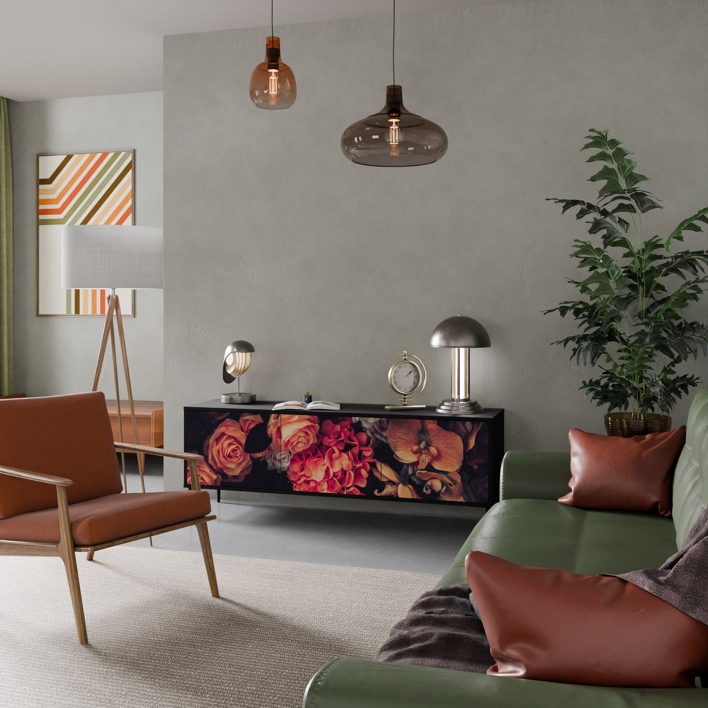 NEVERENDING BLOOM 3-dörrars TV-bänk i svart finish