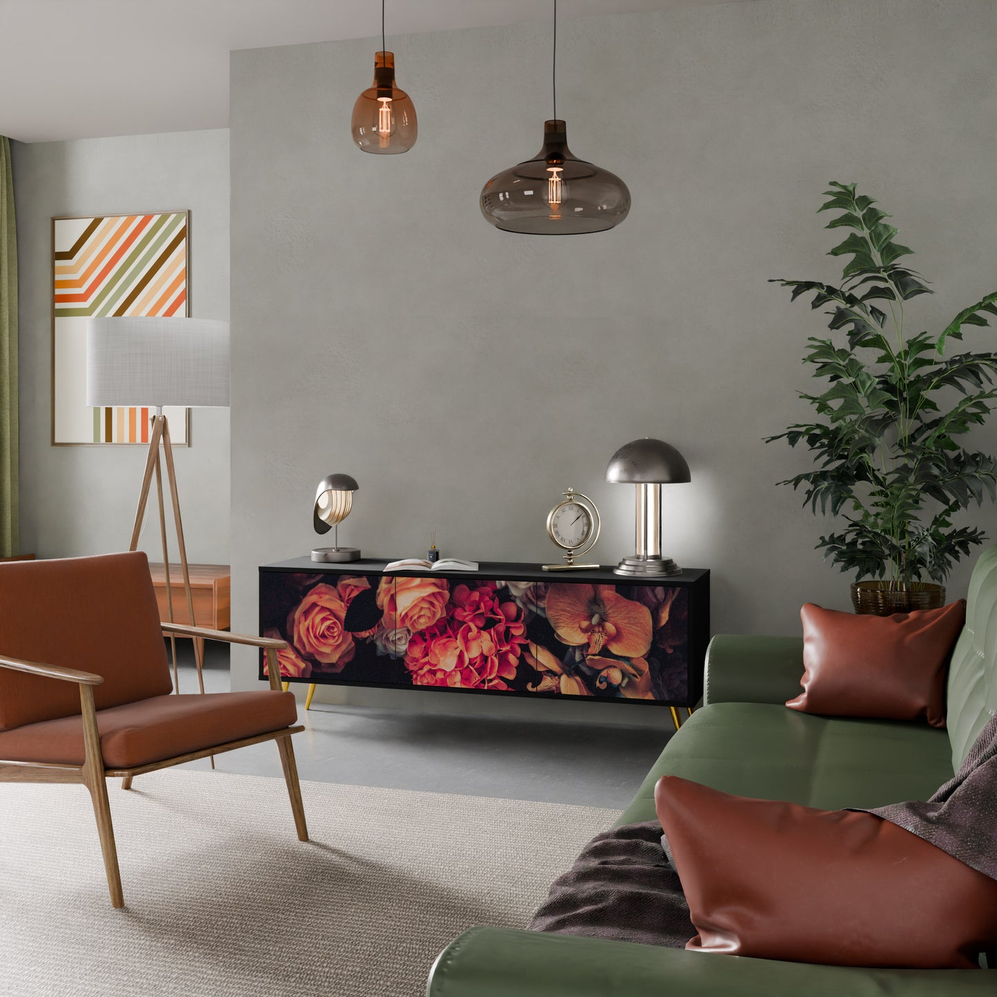 NEVERENDING BLOOM 3-dörrars TV-bänk i svart finish