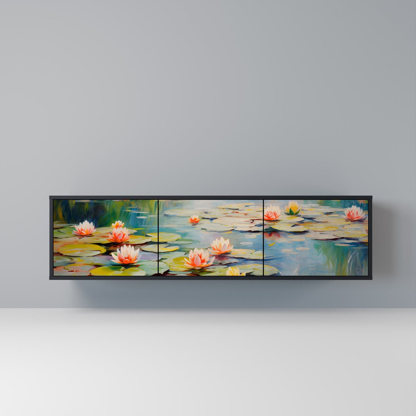 BLOOMING WATERS 3-dörrars TV-bänk i svart finish