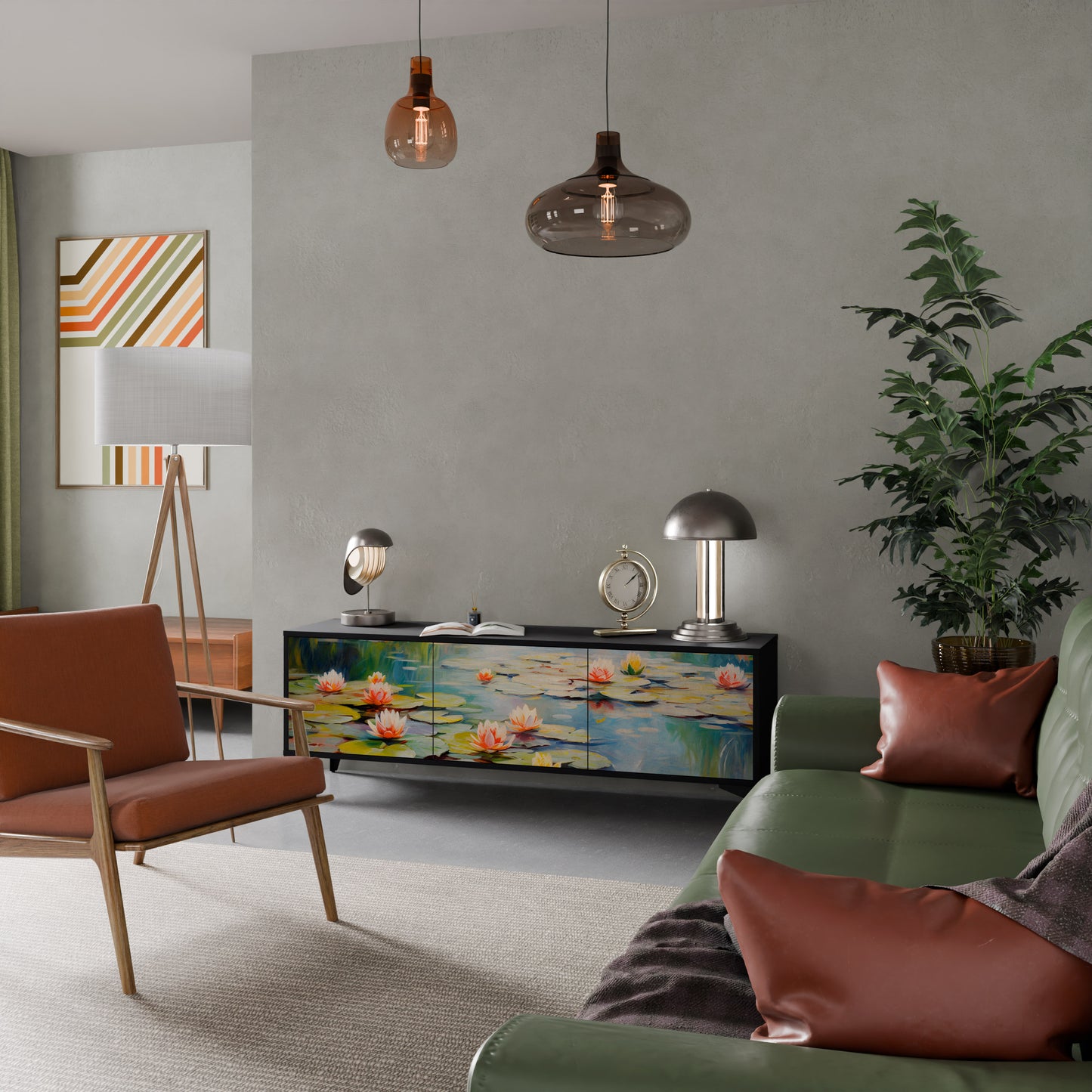 BLOOMING WATERS 3-dörrars TV-bänk i svart finish