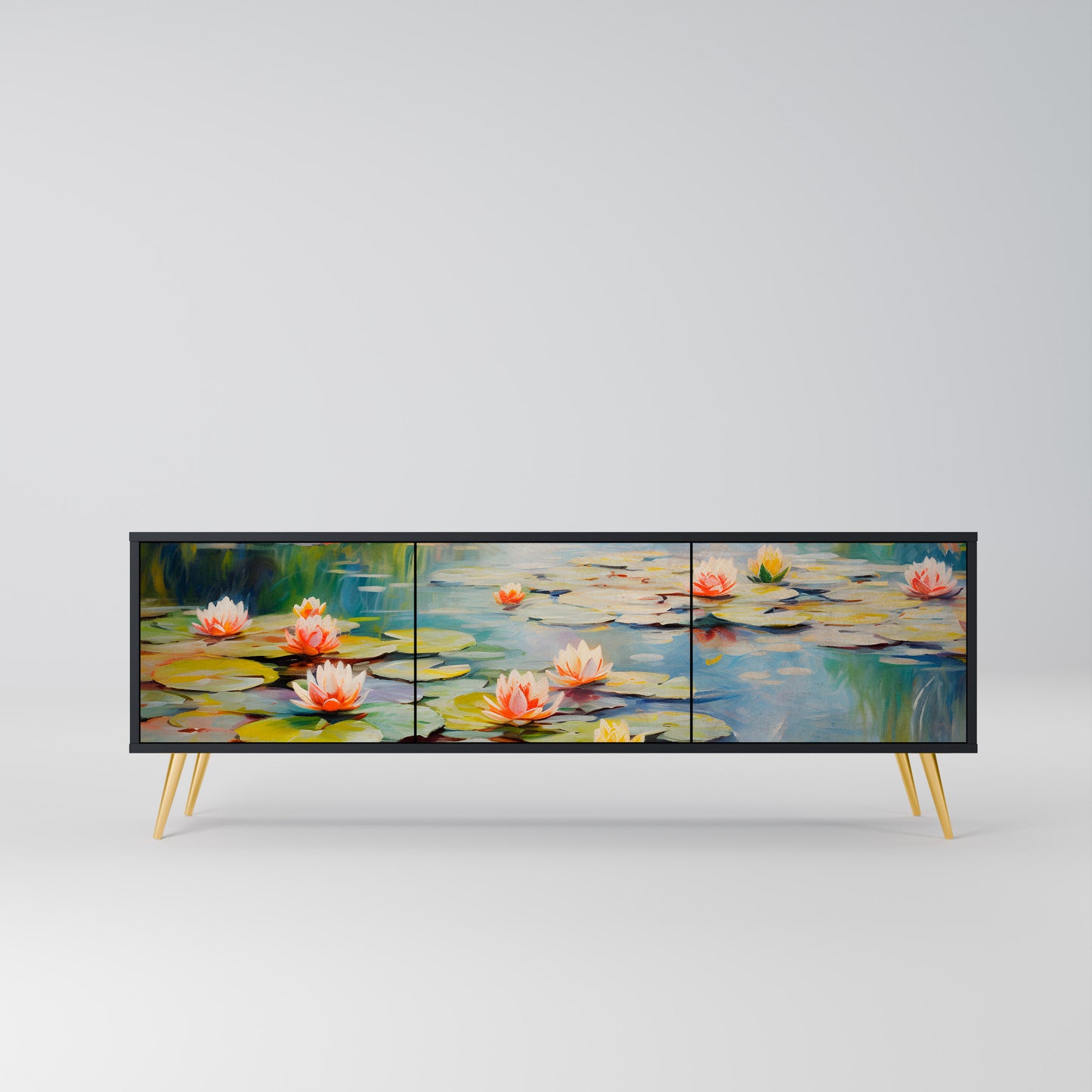 BLOOMING WATERS 3-dörrars TV-bänk i svart finish
