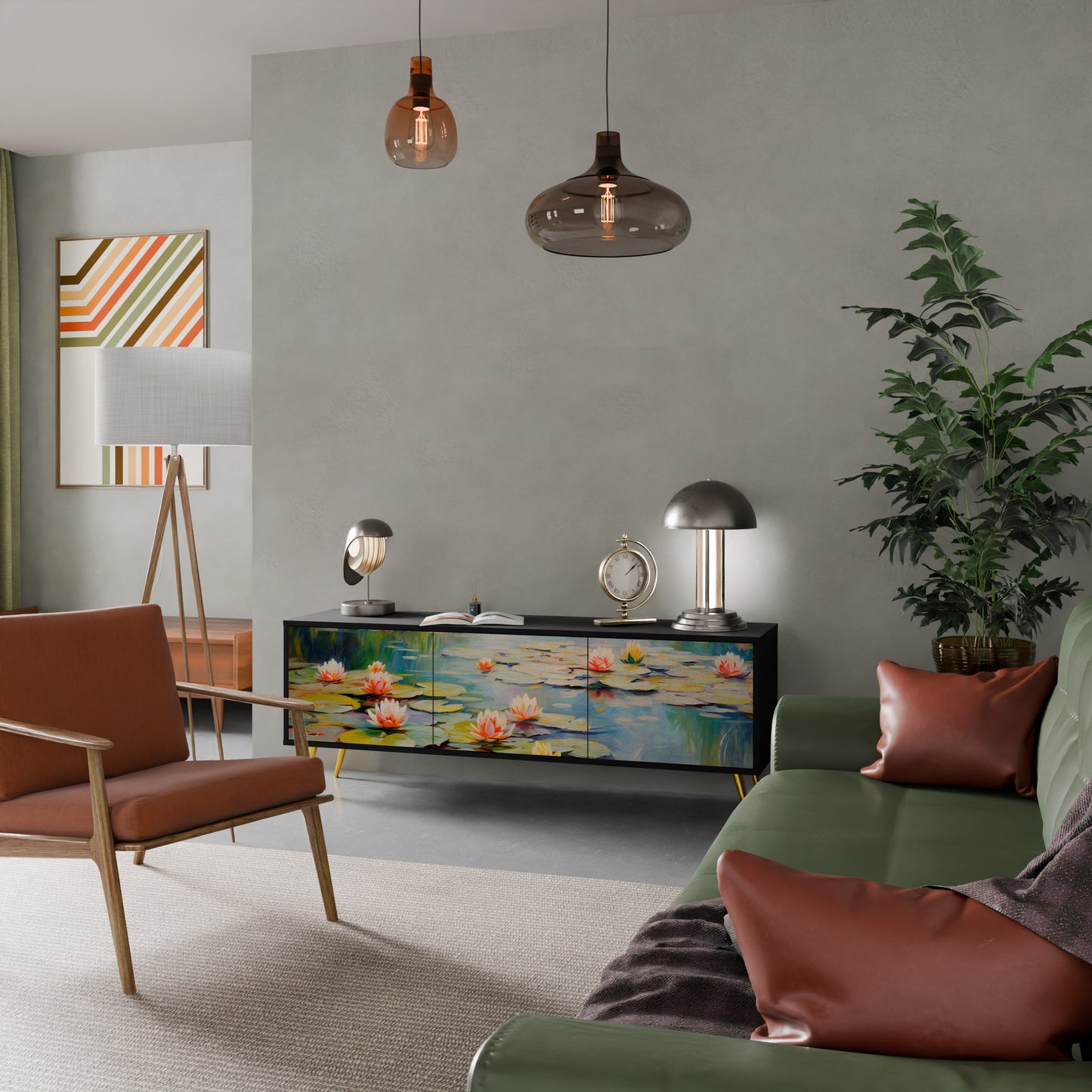 BLOOMING WATERS 3-dörrars TV-bänk i svart finish