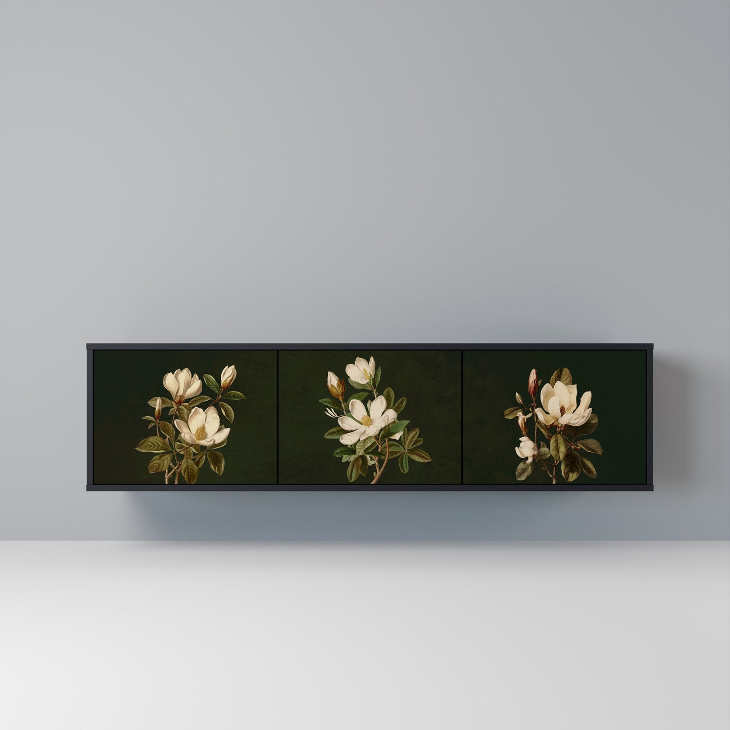FLORAL NOIR TV-bänk med 3 dörrar i svart finish