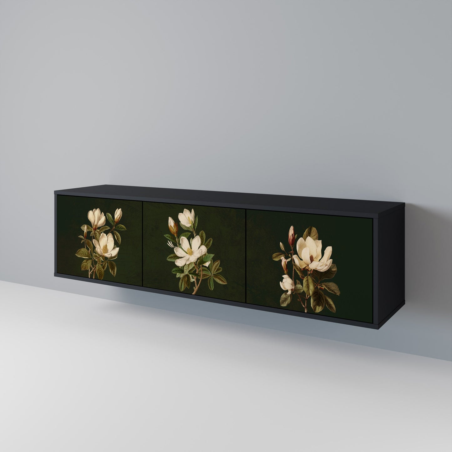 FLORAL NOIR TV-bänk med 3 dörrar i svart finish