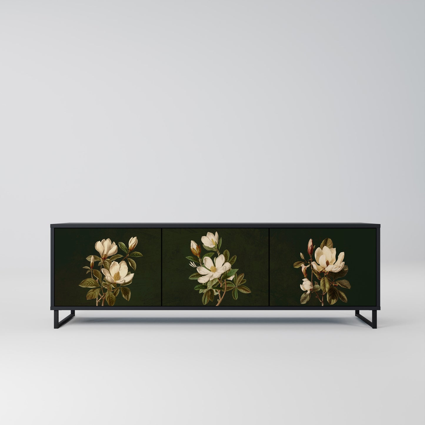 FLORAL NOIR TV-bänk med 3 dörrar i svart finish