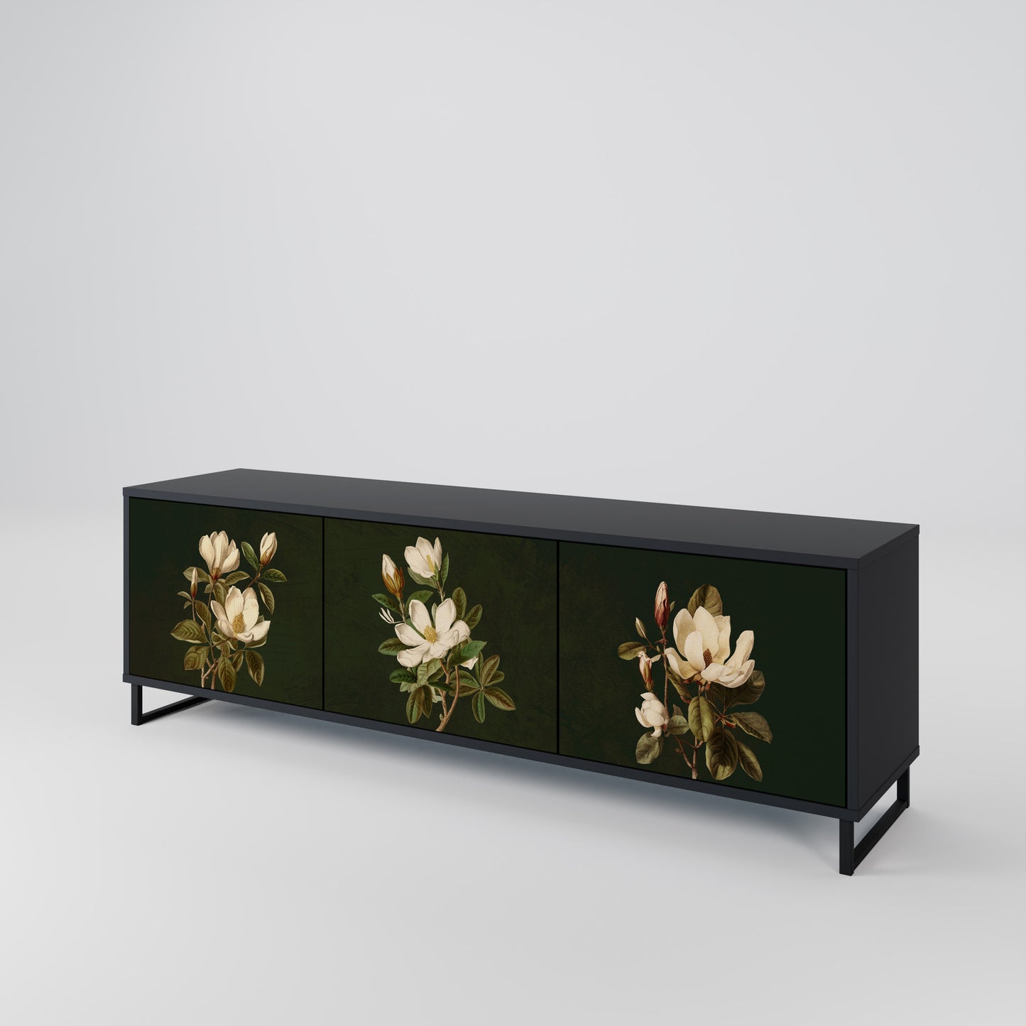 FLORAL NOIR TV-bänk med 3 dörrar i svart finish