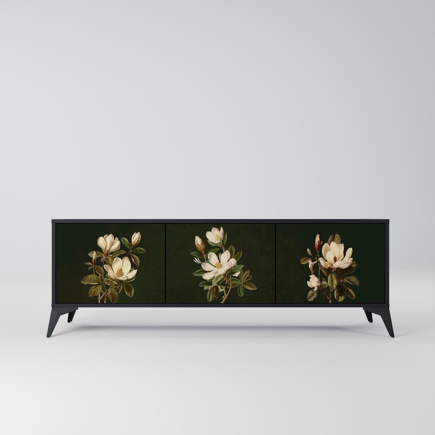 FLORAL NOIR TV-bänk med 3 dörrar i svart finish