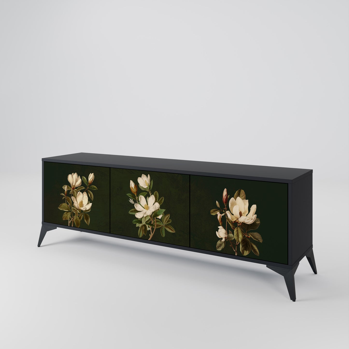 FLORAL NOIR TV-bänk med 3 dörrar i svart finish